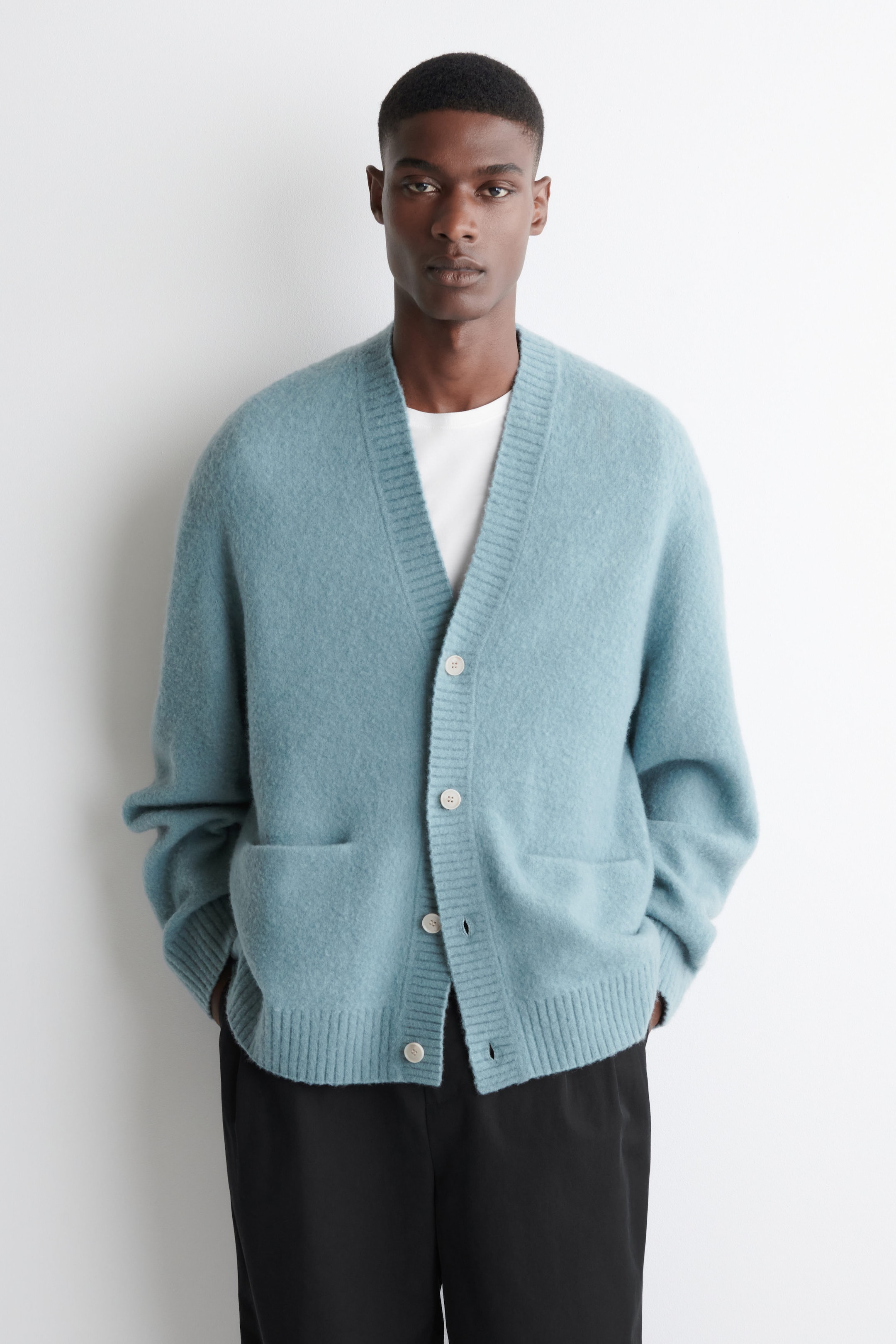 BRUSHED-WOOL V-NECK CARDIGAN