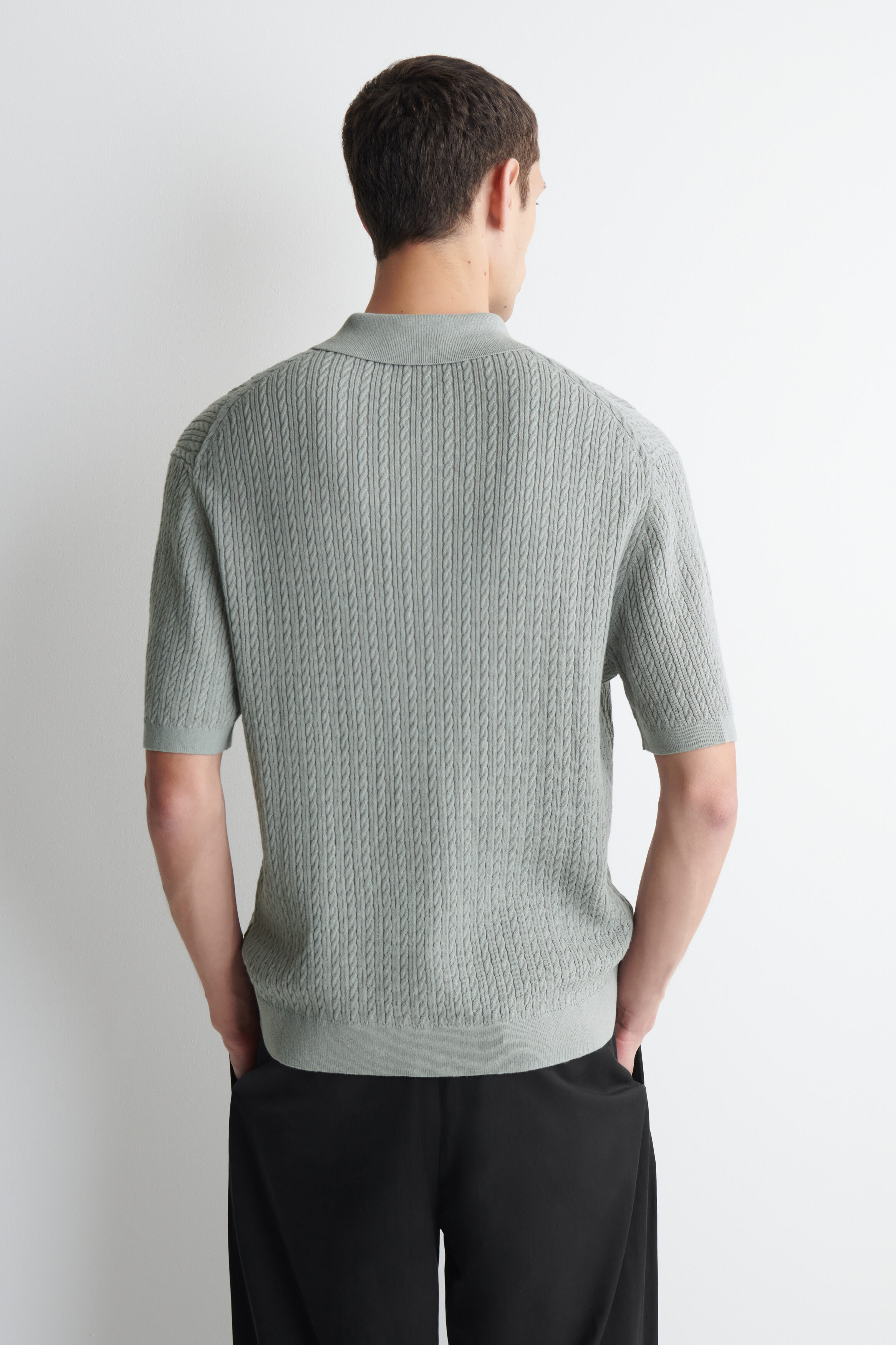 CABLE-KNIT COTTON-LINEN POLO SHIRT - thumbnail 10