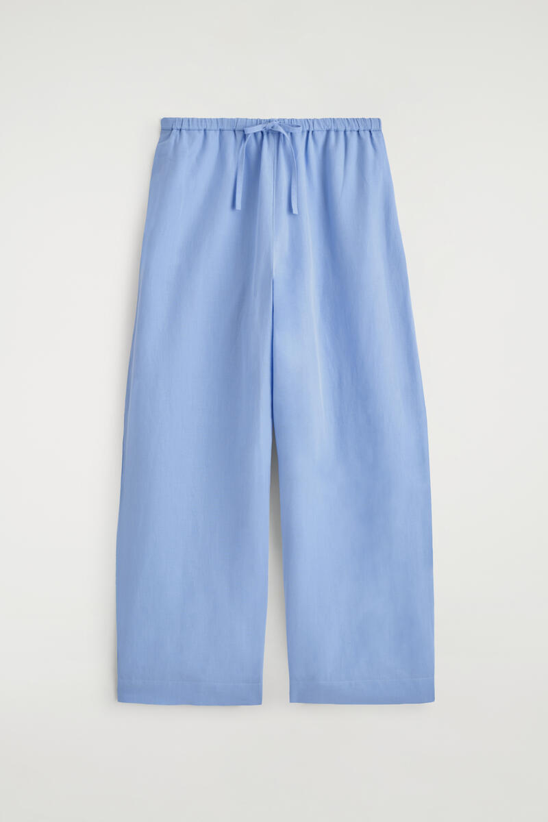 COS Wide-Leg Linen Drawstring Trousers In Light Blue Women's Size 44