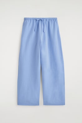 WIDE-LEG LINEN DRAWSTRING PANTS — LIGHT BLUE 8