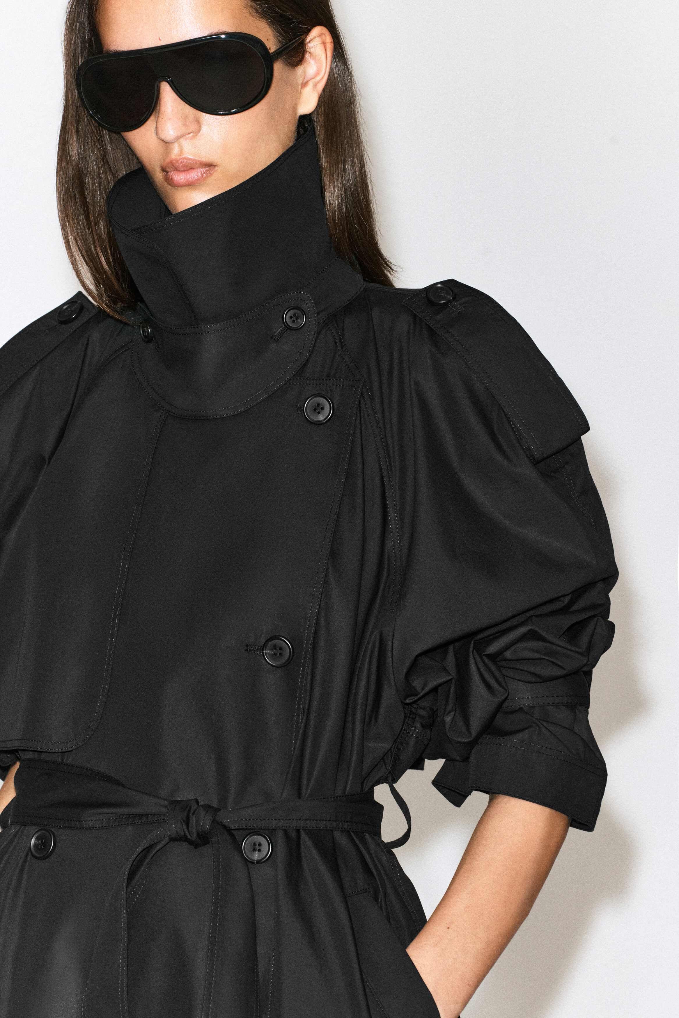 mock-NECK COTTON TRENCH COAT - BLACK | COS US