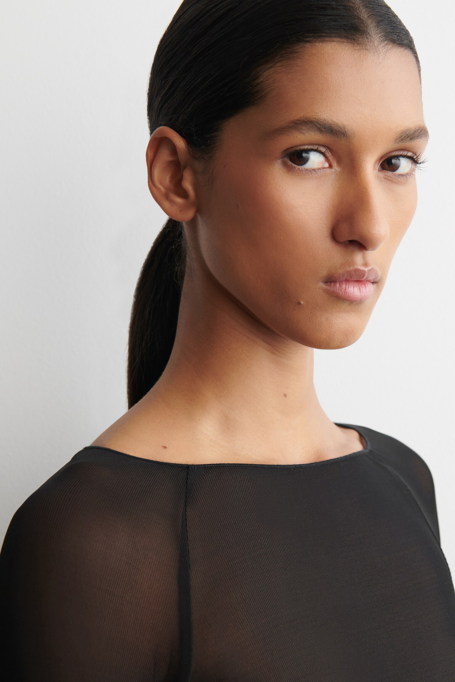 SILK LONG-SLEEVED TOP - BLACK/CREAM - 5