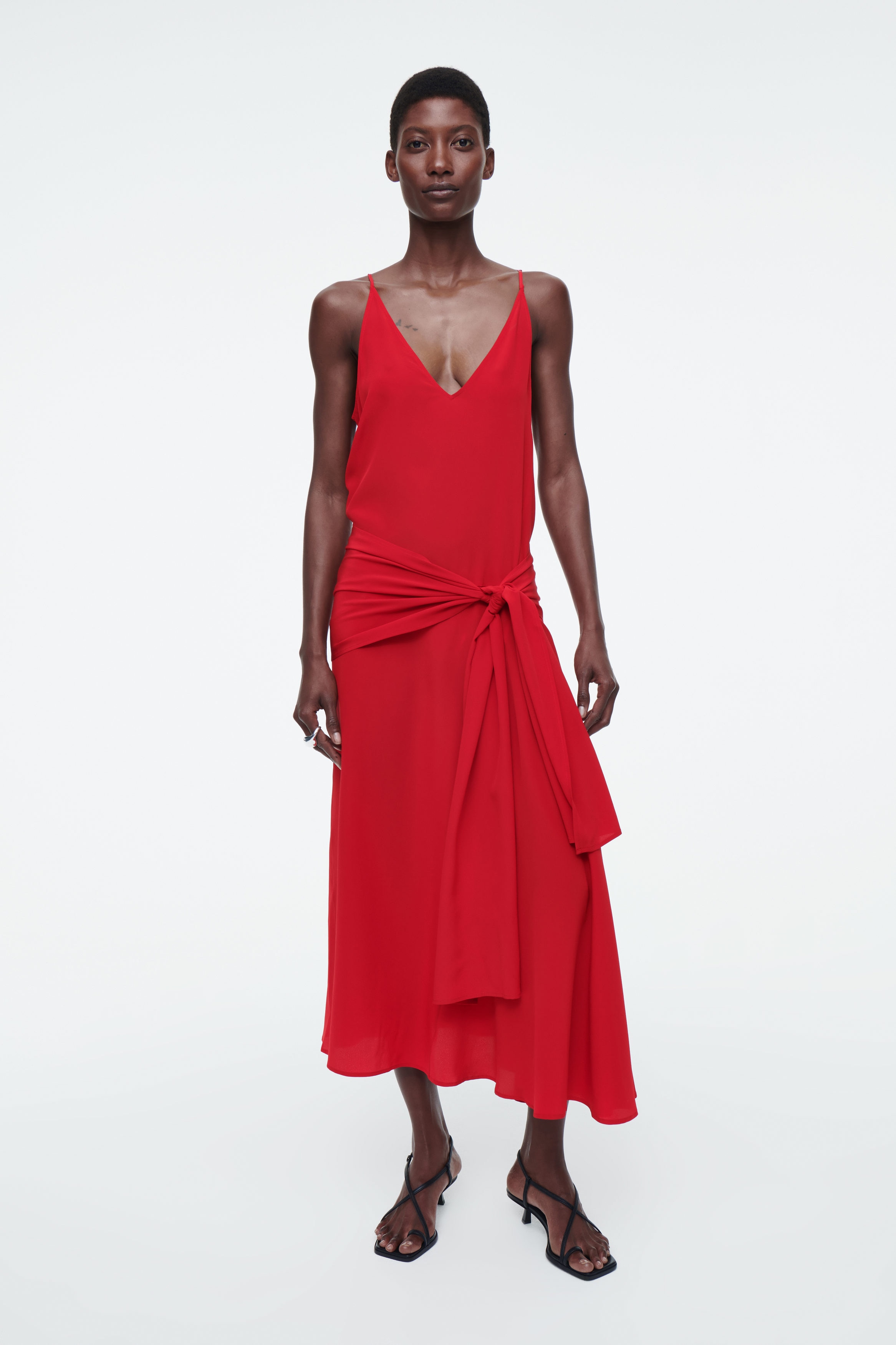 ASYMMETRIC TIE-WAIST SILK DRESS - RED | COS