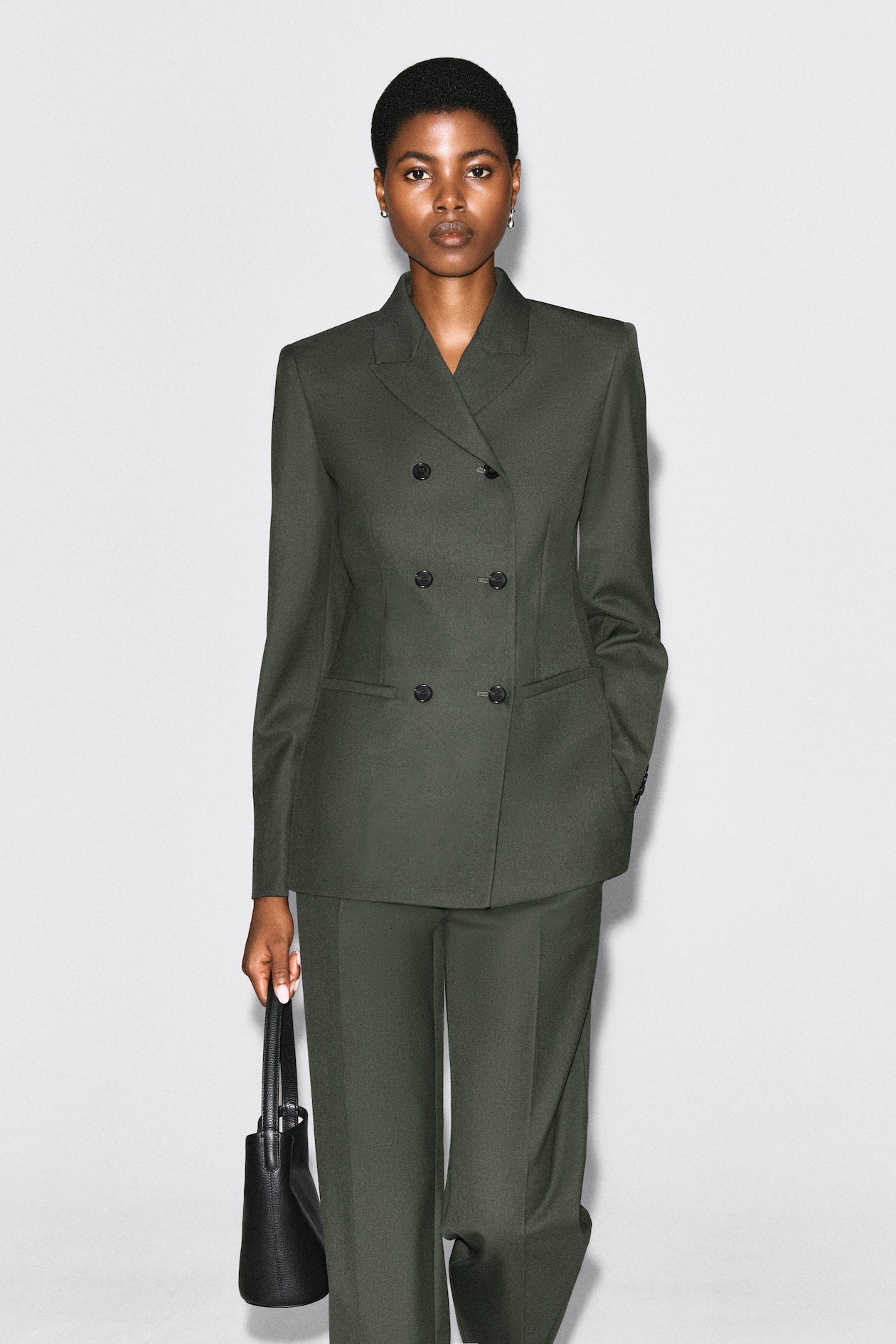 WOOL-BLEND DOUBLE-BREASTED BLAZER — KHAKI