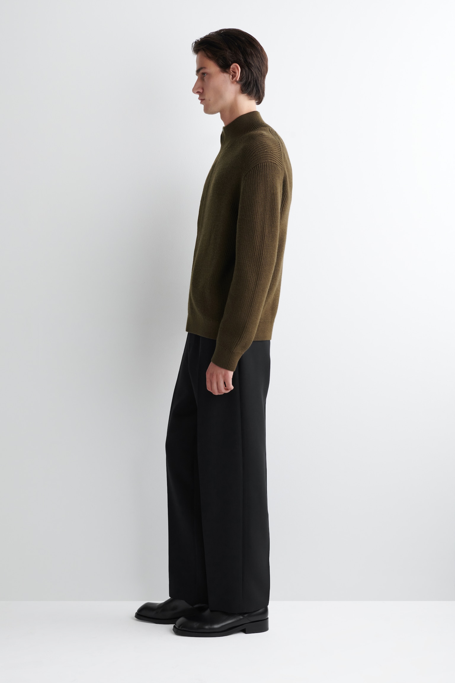 RIBBED WOOL FUNNEL-NECK JACKET - BROWN - 5