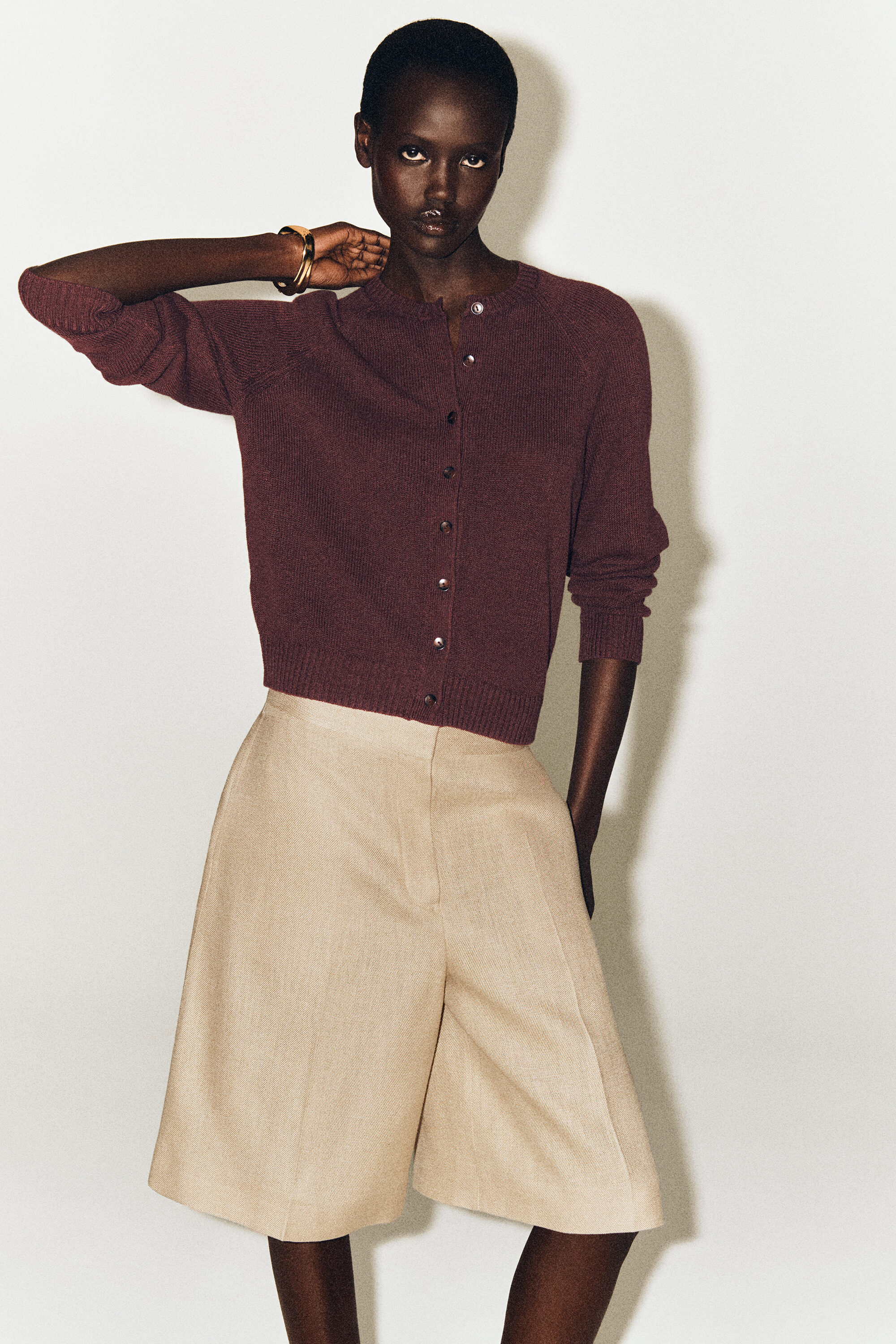 KNITTED LINEN CARDIGAN - BURGUNDY | COS CA
