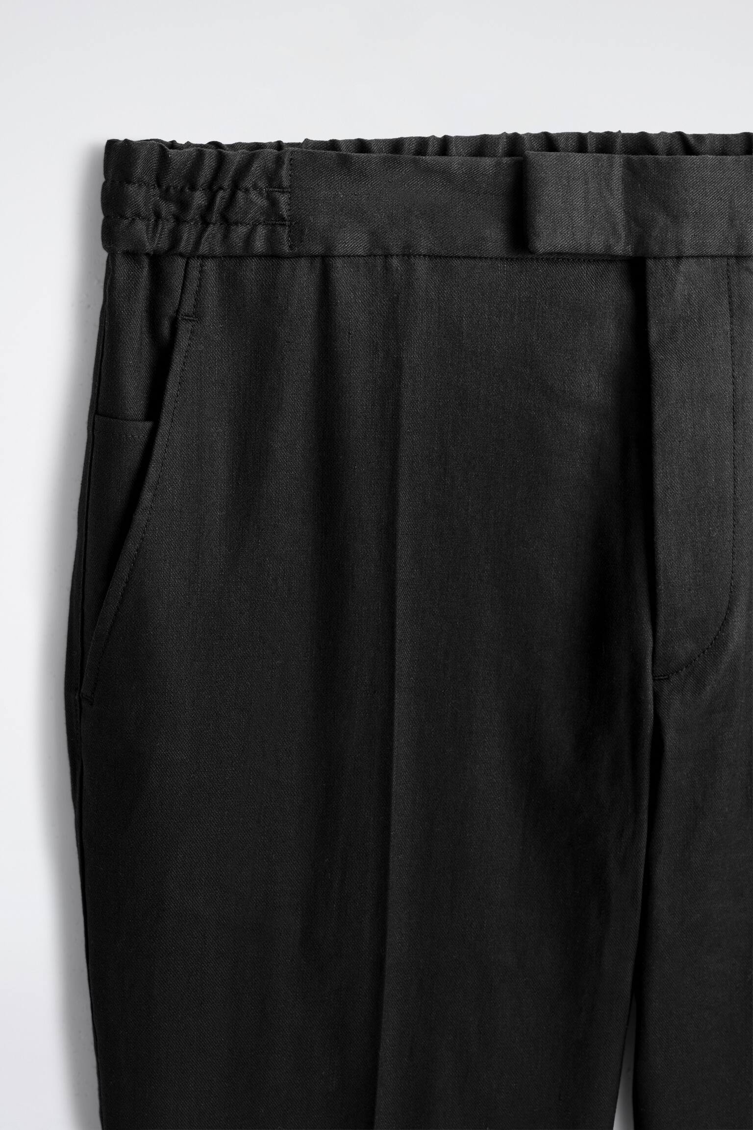 Calças de linho e algodão, corte justo e perna reta - PRETO/BEGE - 5