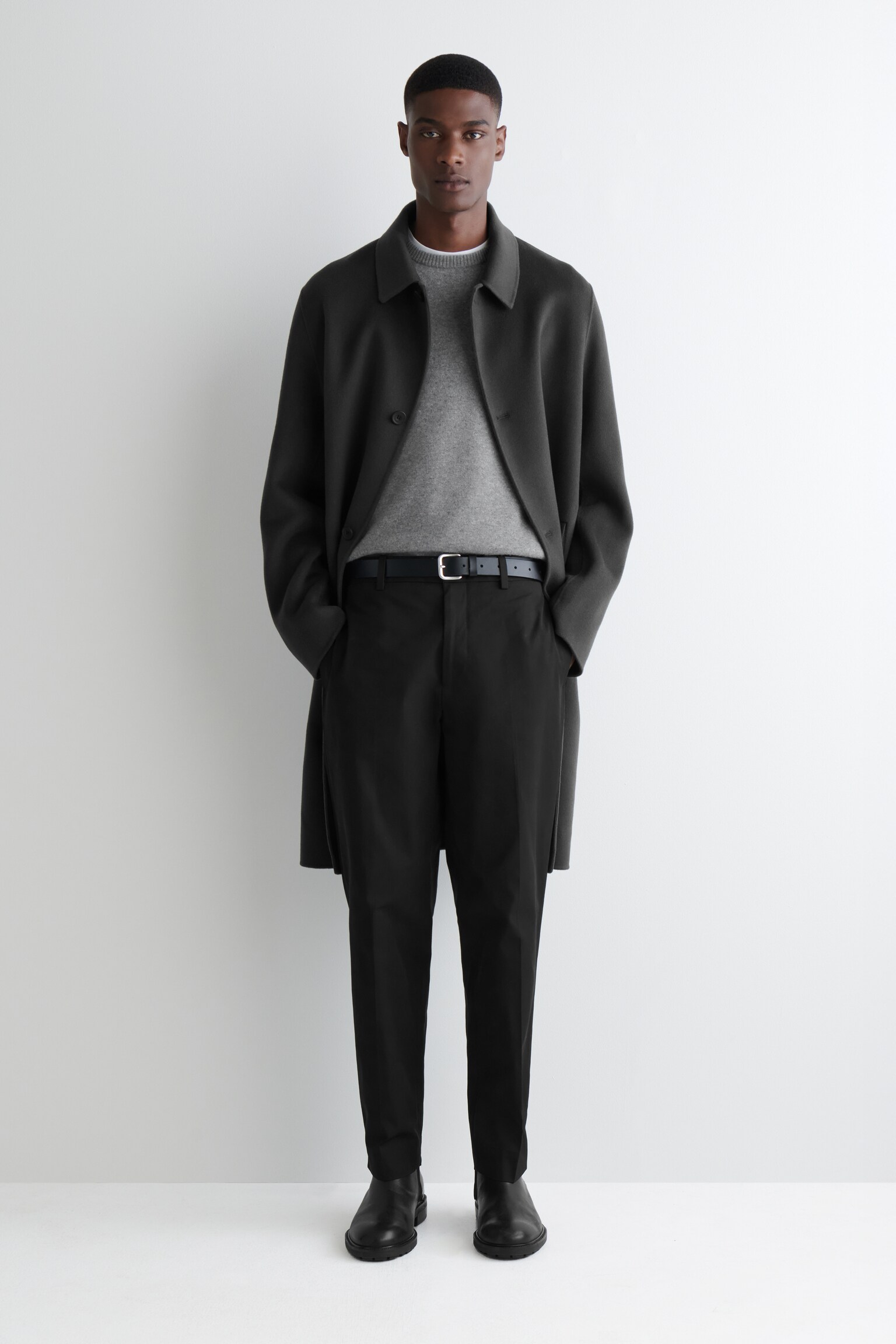 COTTON STRAIGHT-LEG CHINOS - BLACK/BEIGE