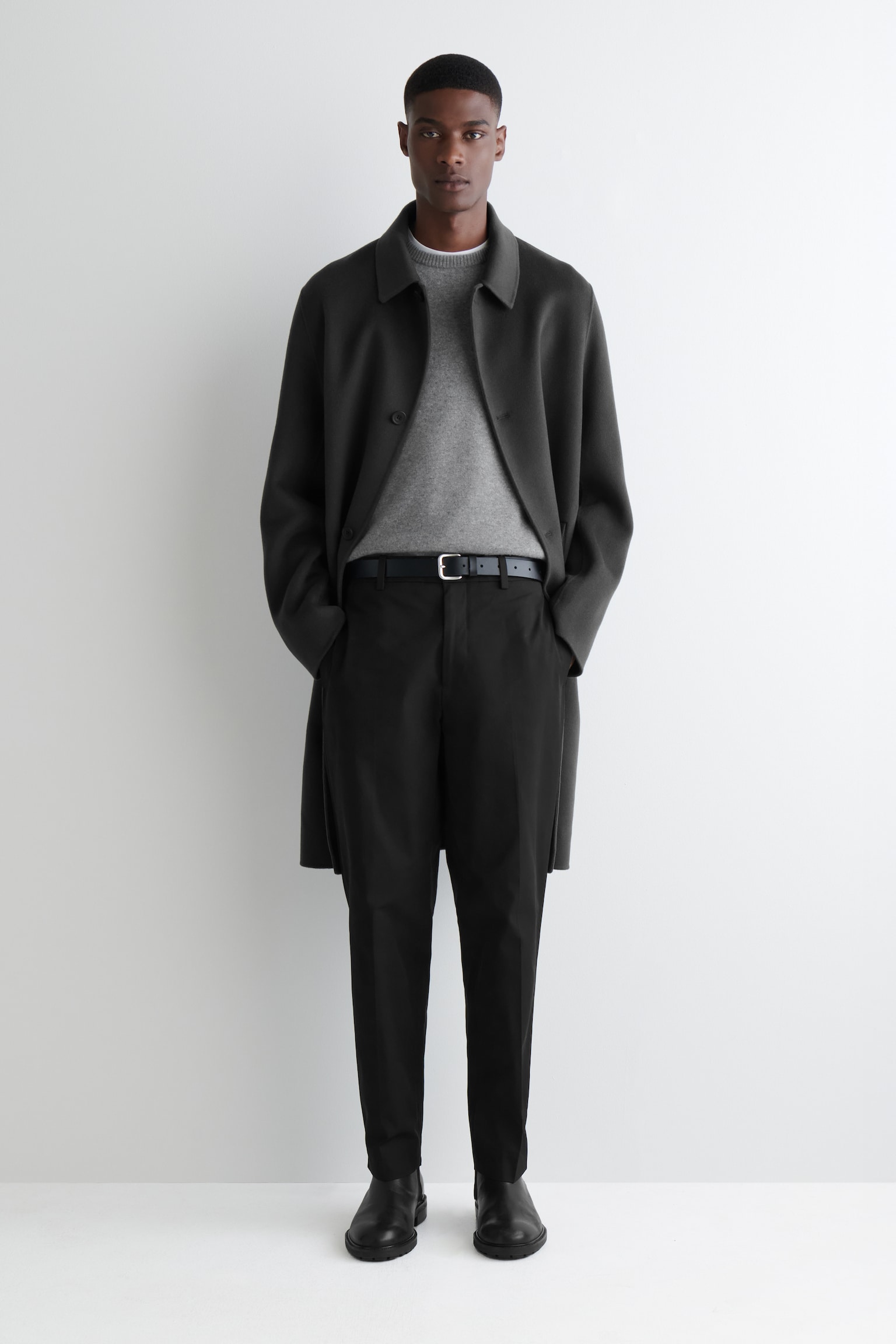 COTTON STRAIGHT-LEG CHINOS - BLACK/BEIGE