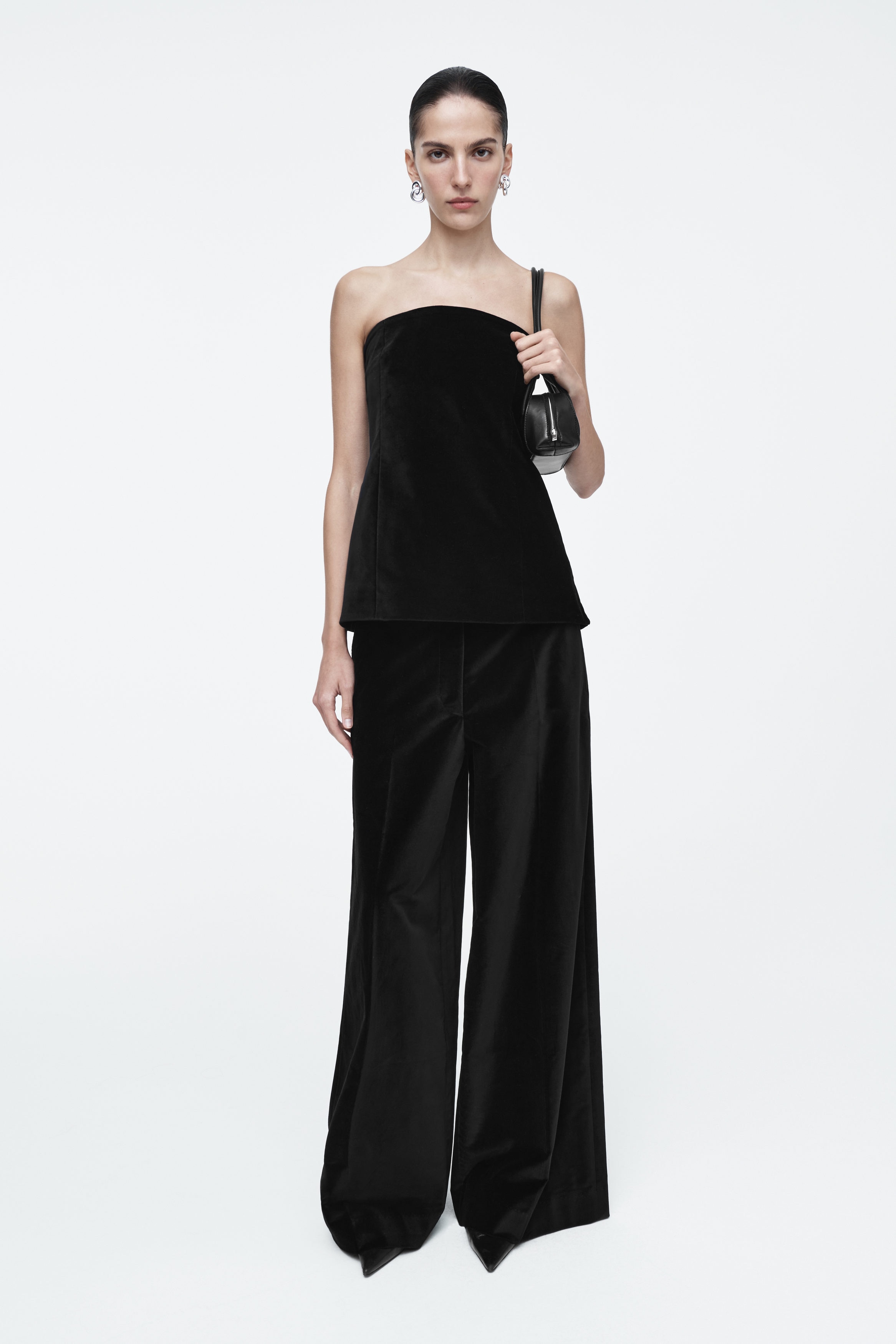 RELAXED VELVET WIDE-LEG PANTS - BLACK | COS