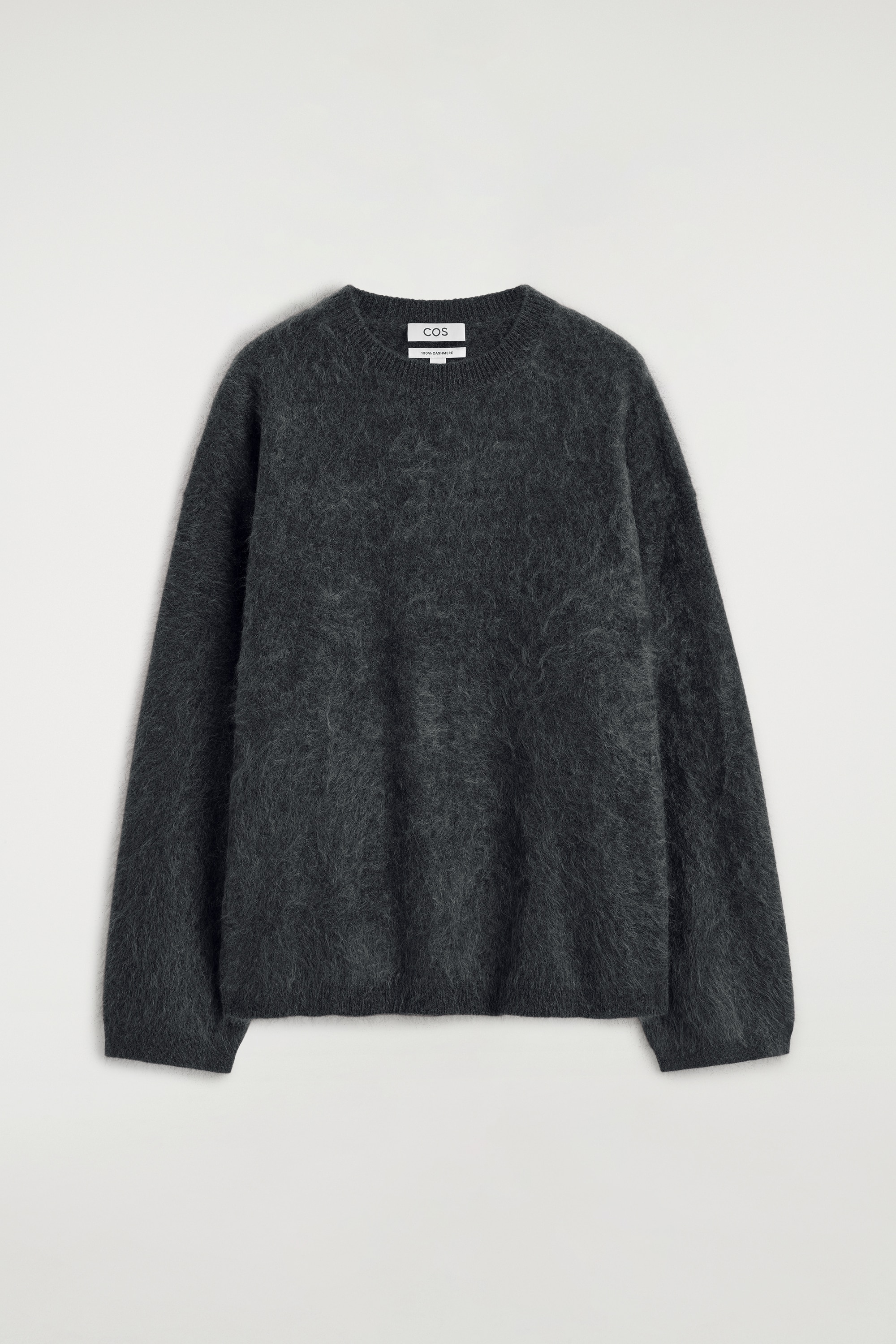 PULL À COL ROND EN CACHEMIRE BROSSÉ - GRIS ANTHRACITE CHINÉ/BRUN CHINÉ