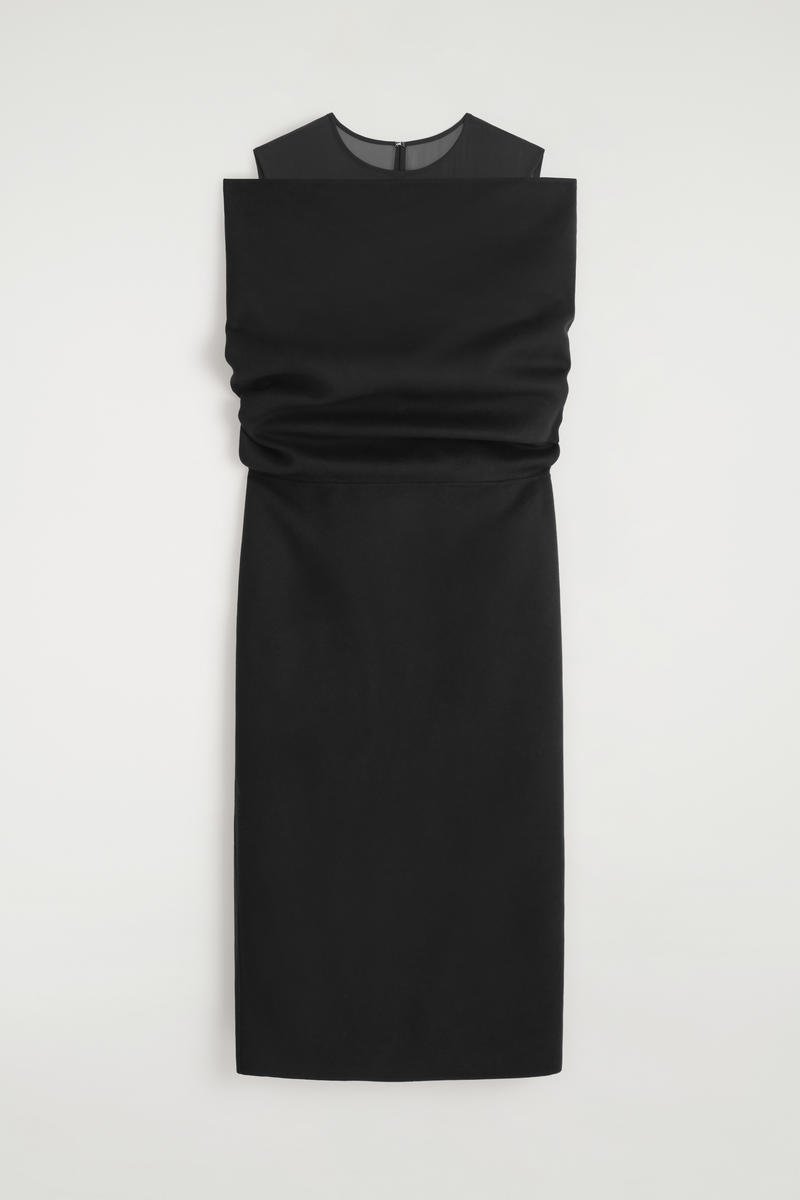 Cos Off-the-shoulder Wool-silk Dress In Black
