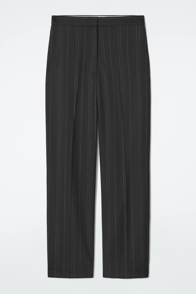 RELAXED PINSTRIPED BARREL-LEG TROUSERS - BLACK / PINSTRIPED - 1