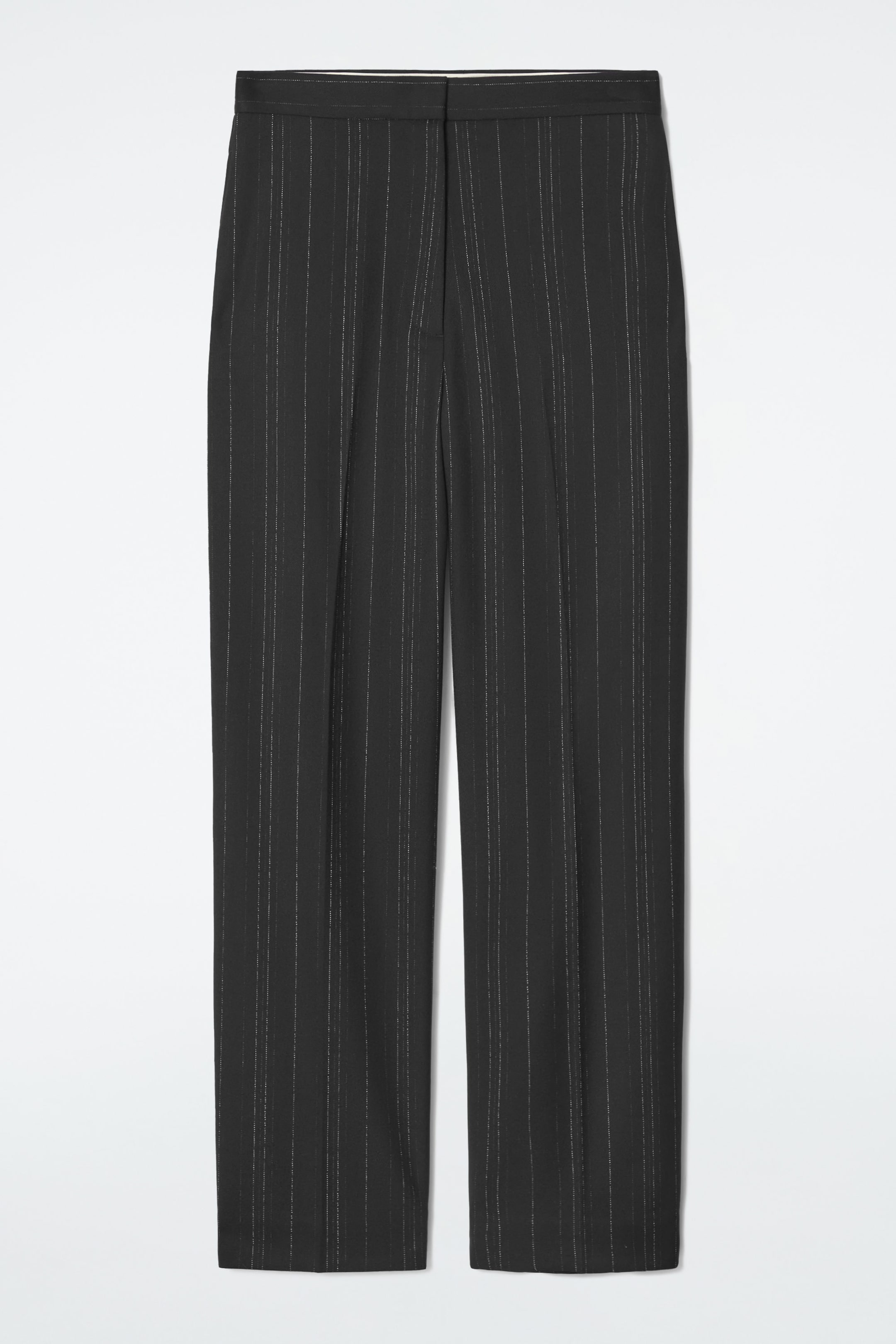 RELAXED PINSTRIPED BARREL-LEG TROUSERS