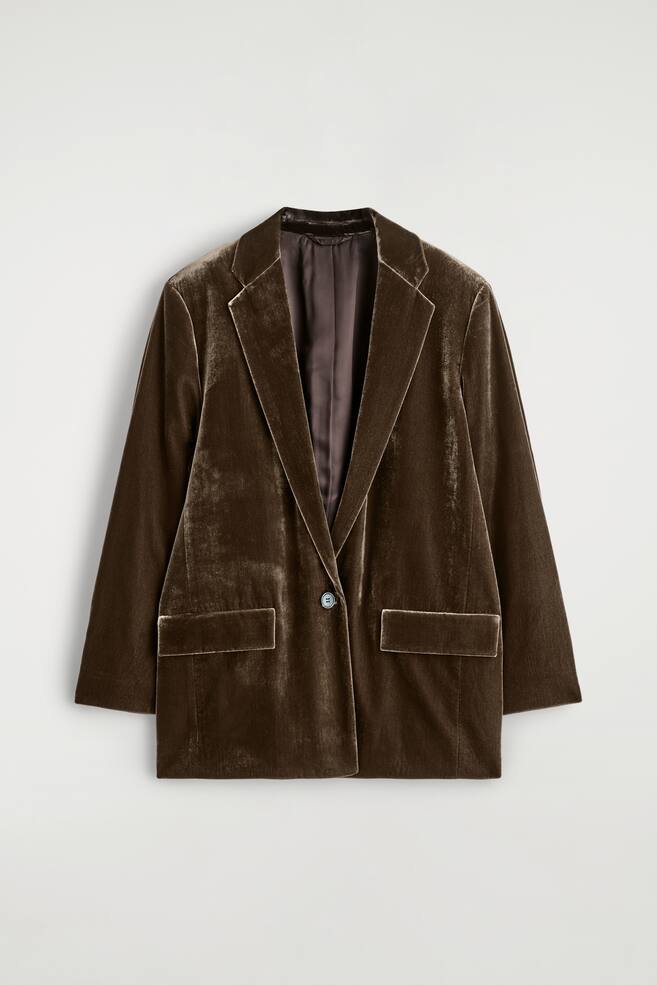 SINGLE-BREASTED VELVET BLAZER - BROWN - 1