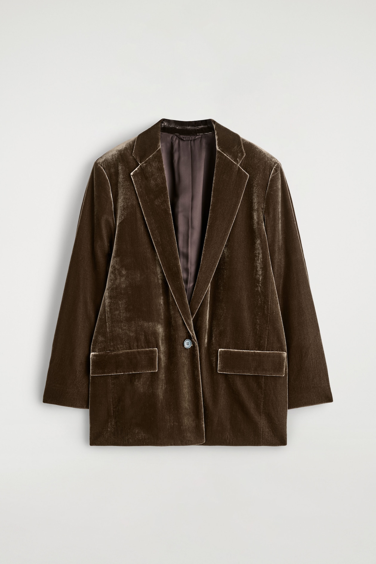 SINGLE-BREASTED VELVET BLAZER — BROWN