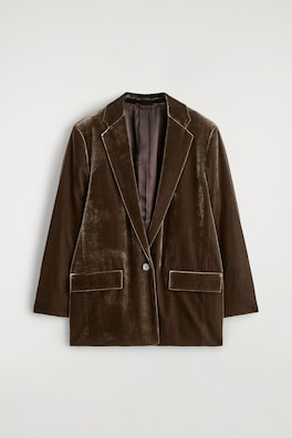 SINGLE-BREASTED VELVET BLAZER — BROWN 2