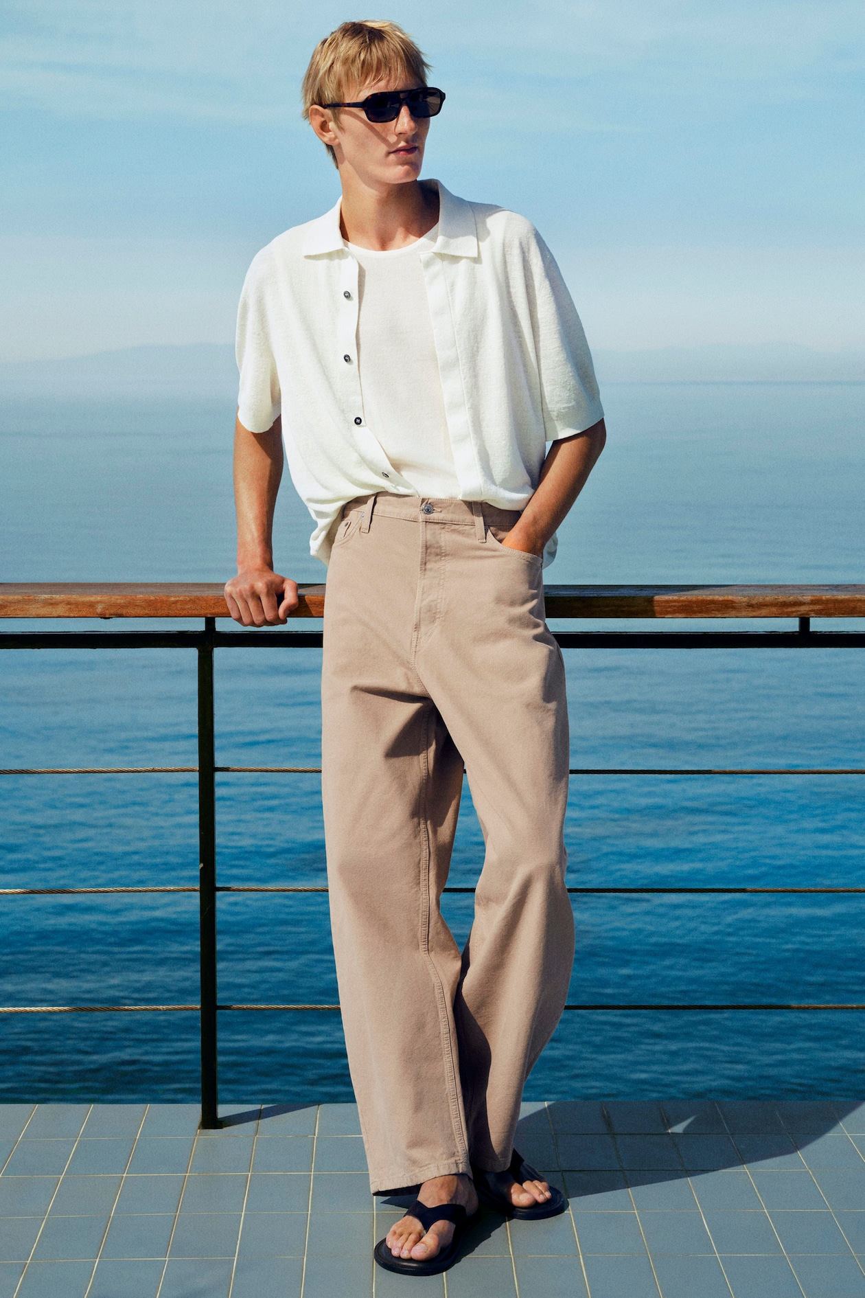 TEXTURED KNITTED LINEN SHIRT — CREAM