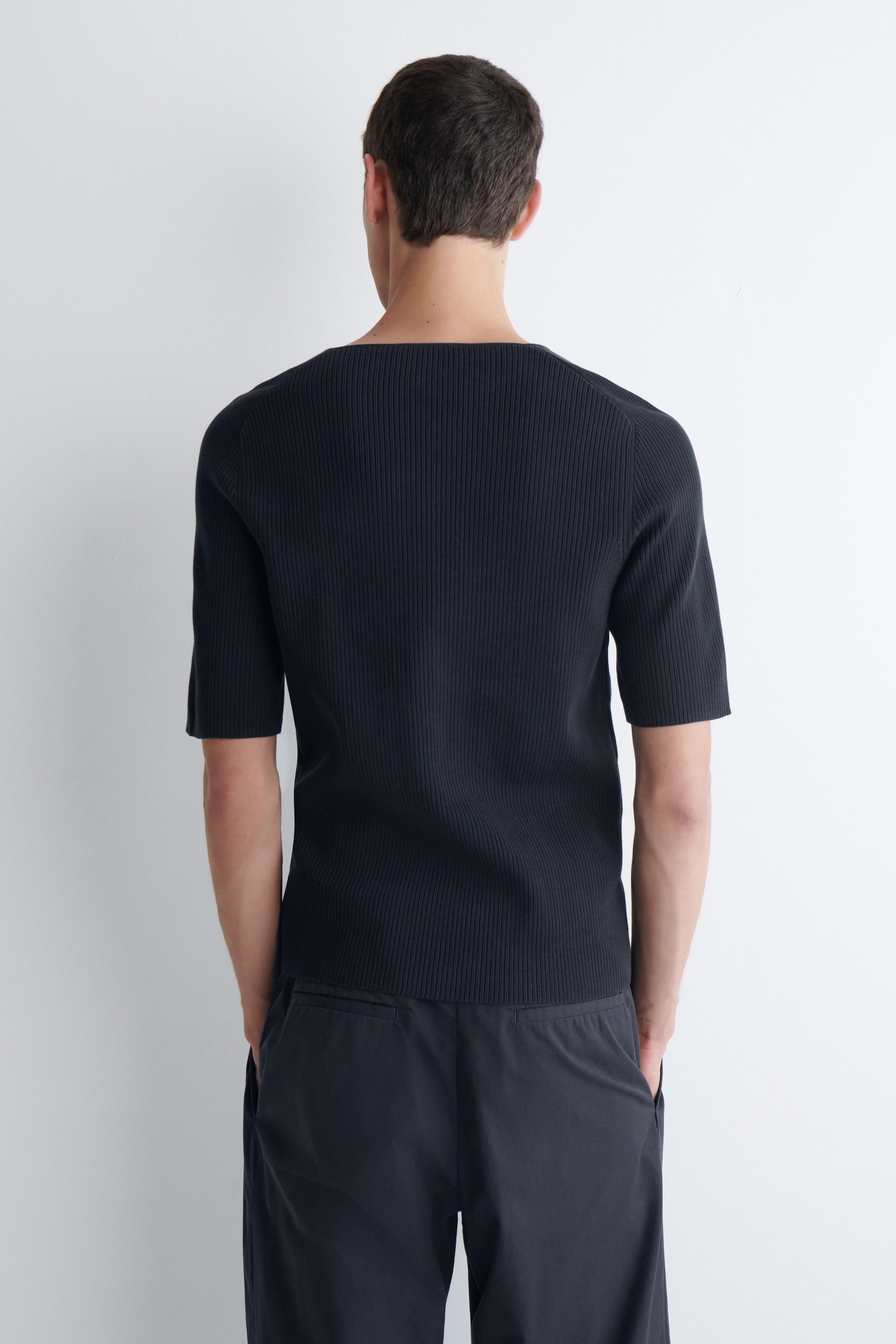 RIBBED-KNIT BOAT-NECK T-SHIRT