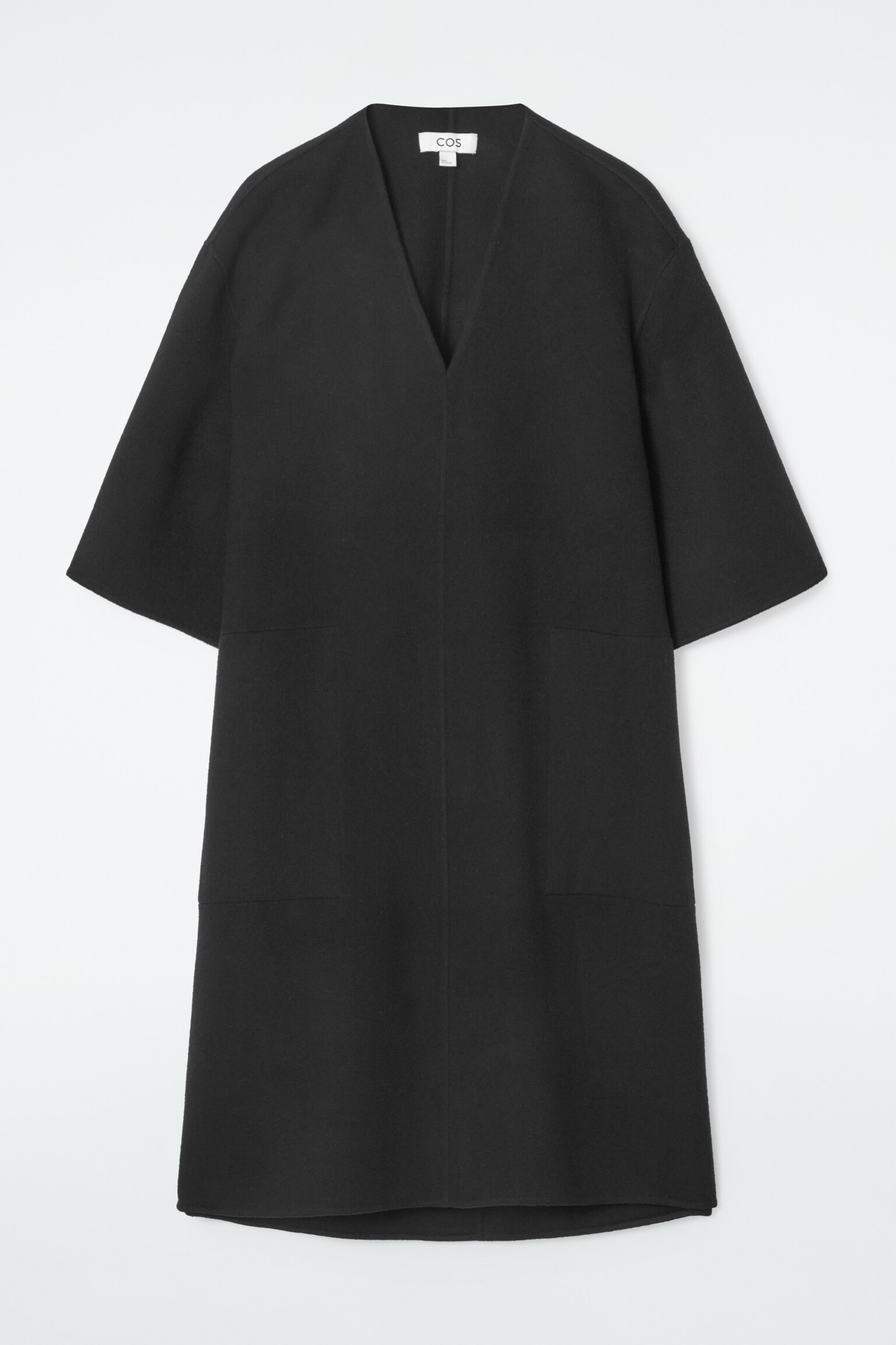 V-NECK DOUBLE-FACED WOOL DRESS - BLACK