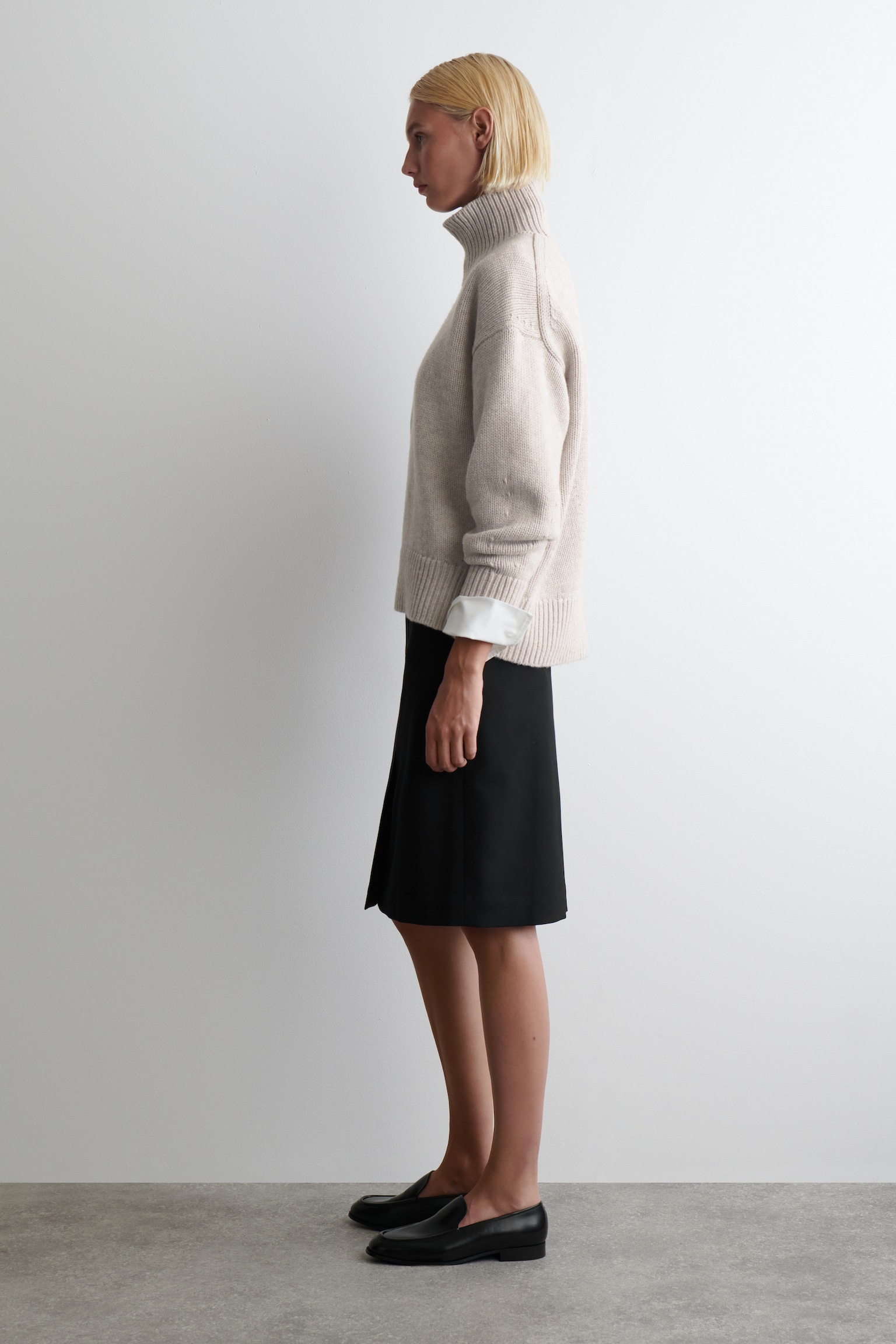 CHUNKY FUNNEL-NECK WOOL JUMPER - LIGHT-BEIGE MÉLANGE/DARK GREEN - 6