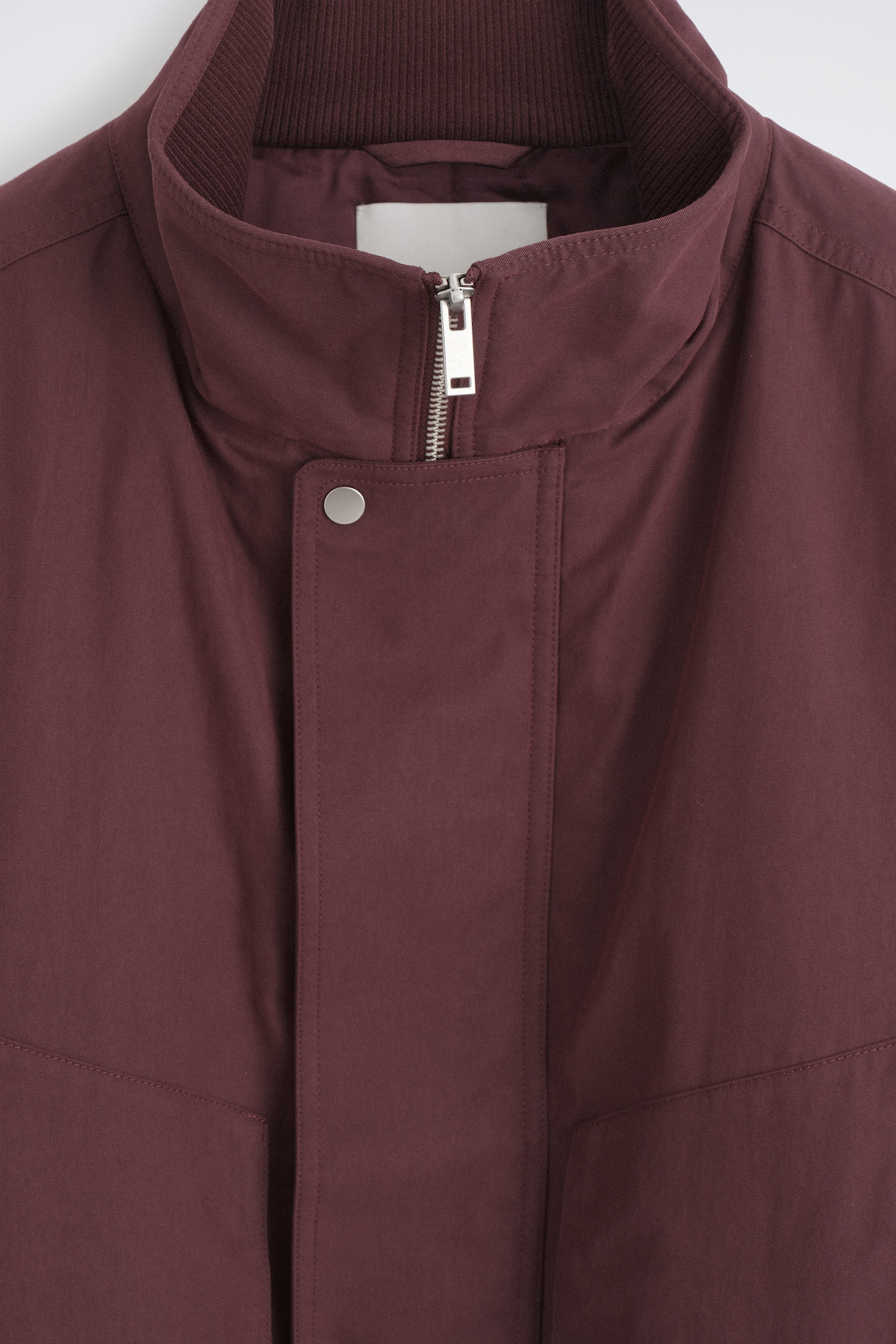 PADDED MOCK-NECK BOMBER JACKET — BURGUNDY