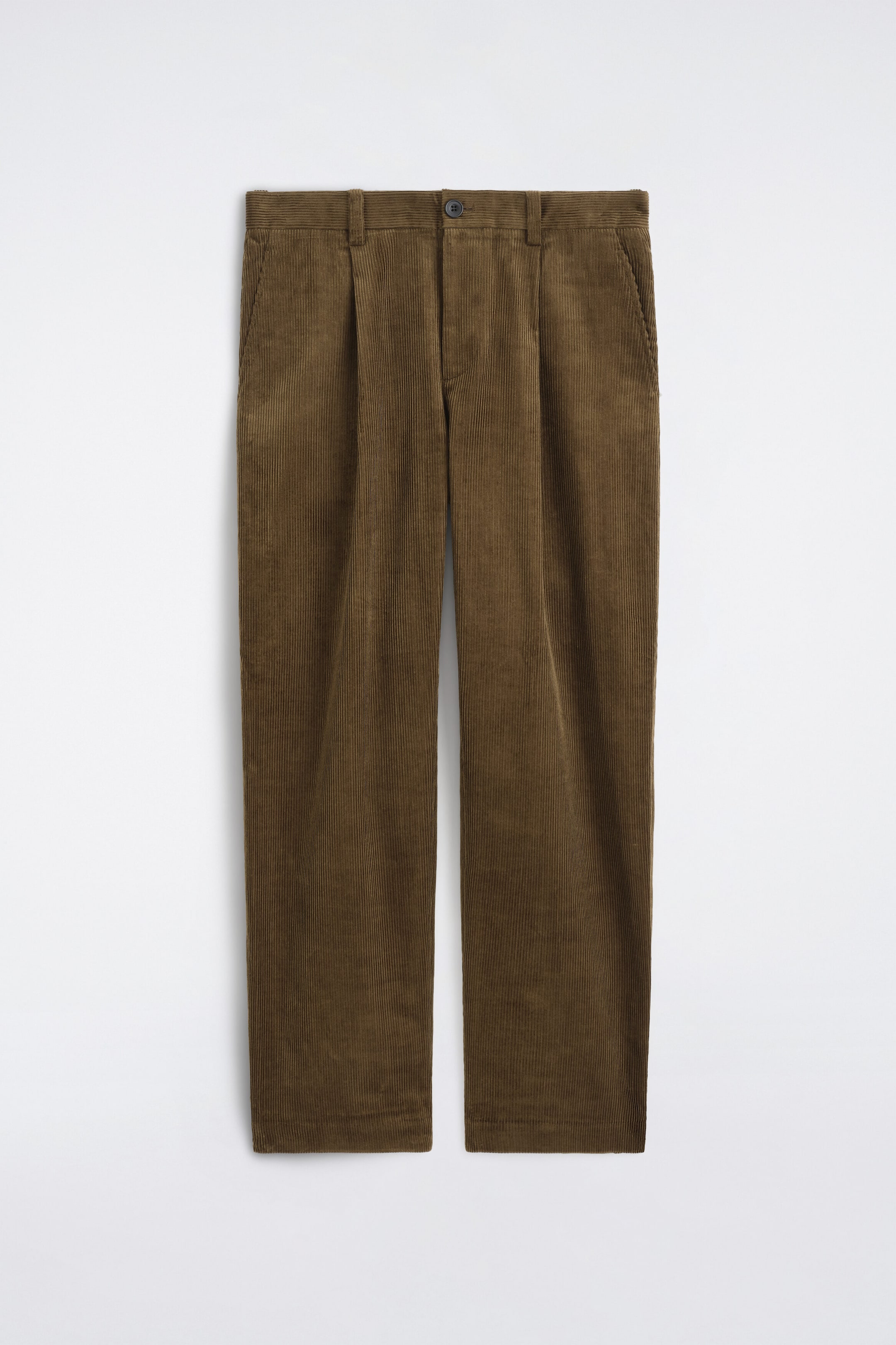 PLEATED RELAXED-FIT TAPERED CORDUROY PANTS