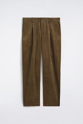 PLEATED RELAXED-FIT TAPERED CORDUROY PANTS — BROWN 8