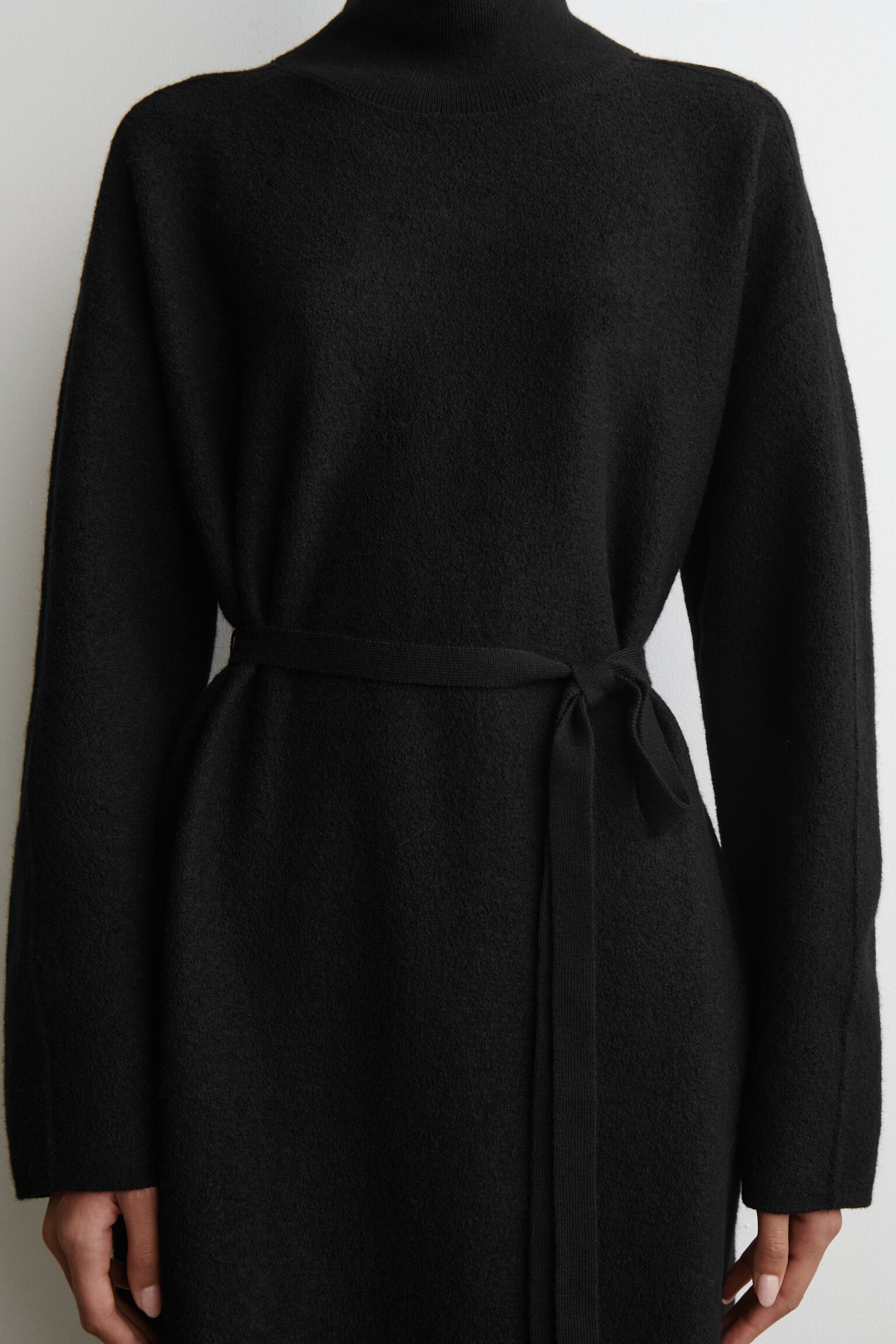 BOILED-WOOL FUNNEL-NECK DRESS - BLACK - 3