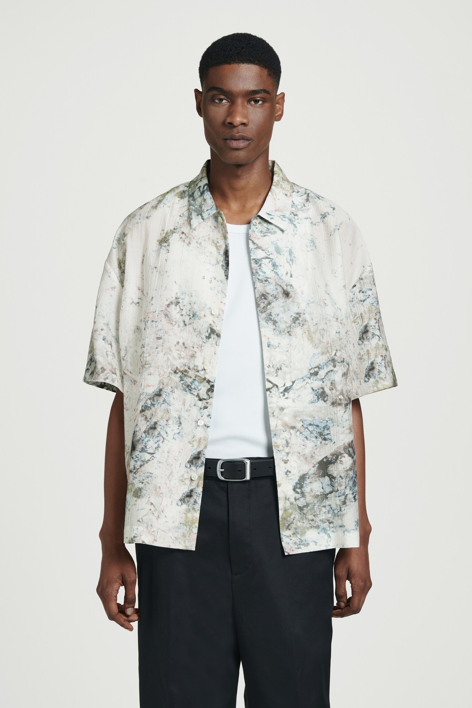 OVERSIZED MARBLE-PRINT SHIRT - WHITE / MARBLE