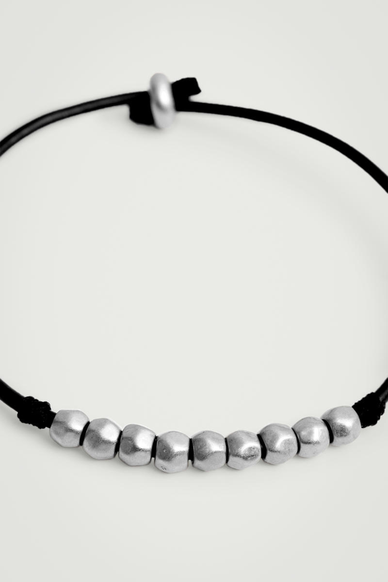 COS Beaded Leather Cord Bracelet Silver-Coloured Men's Extra Small