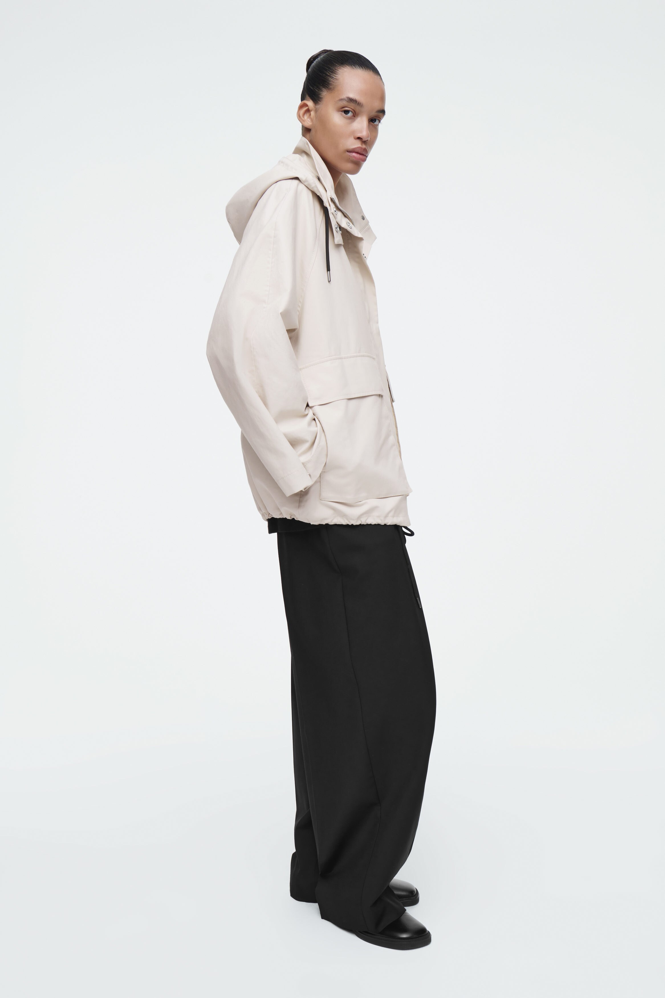 HOODED COTTON UTILITY JACKET - LIGHT BEIGE | COS