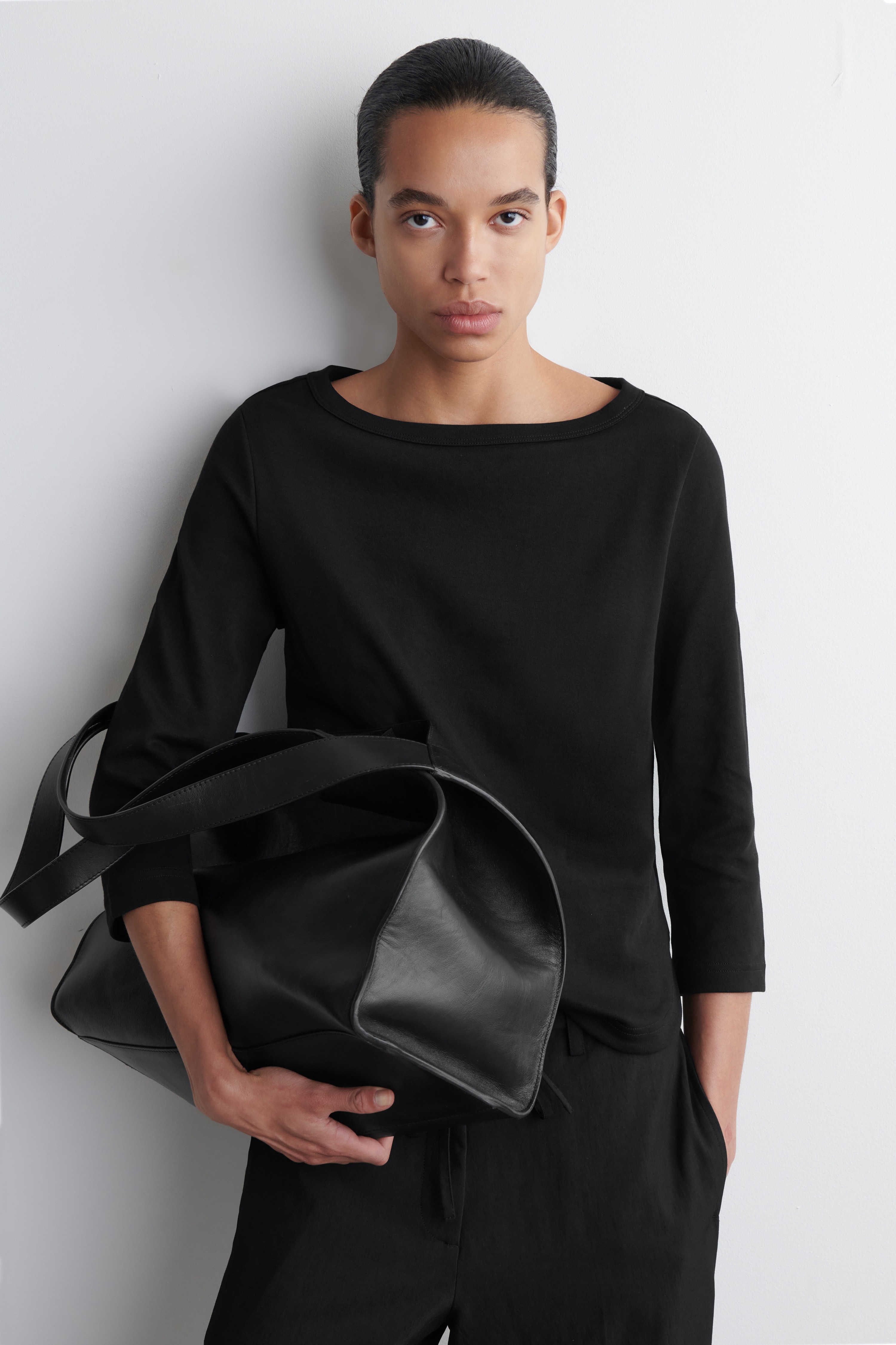 OBERTEIL AUS BAUMWOLLE MIT 3/4-ÄRMELN - SCHWARZ