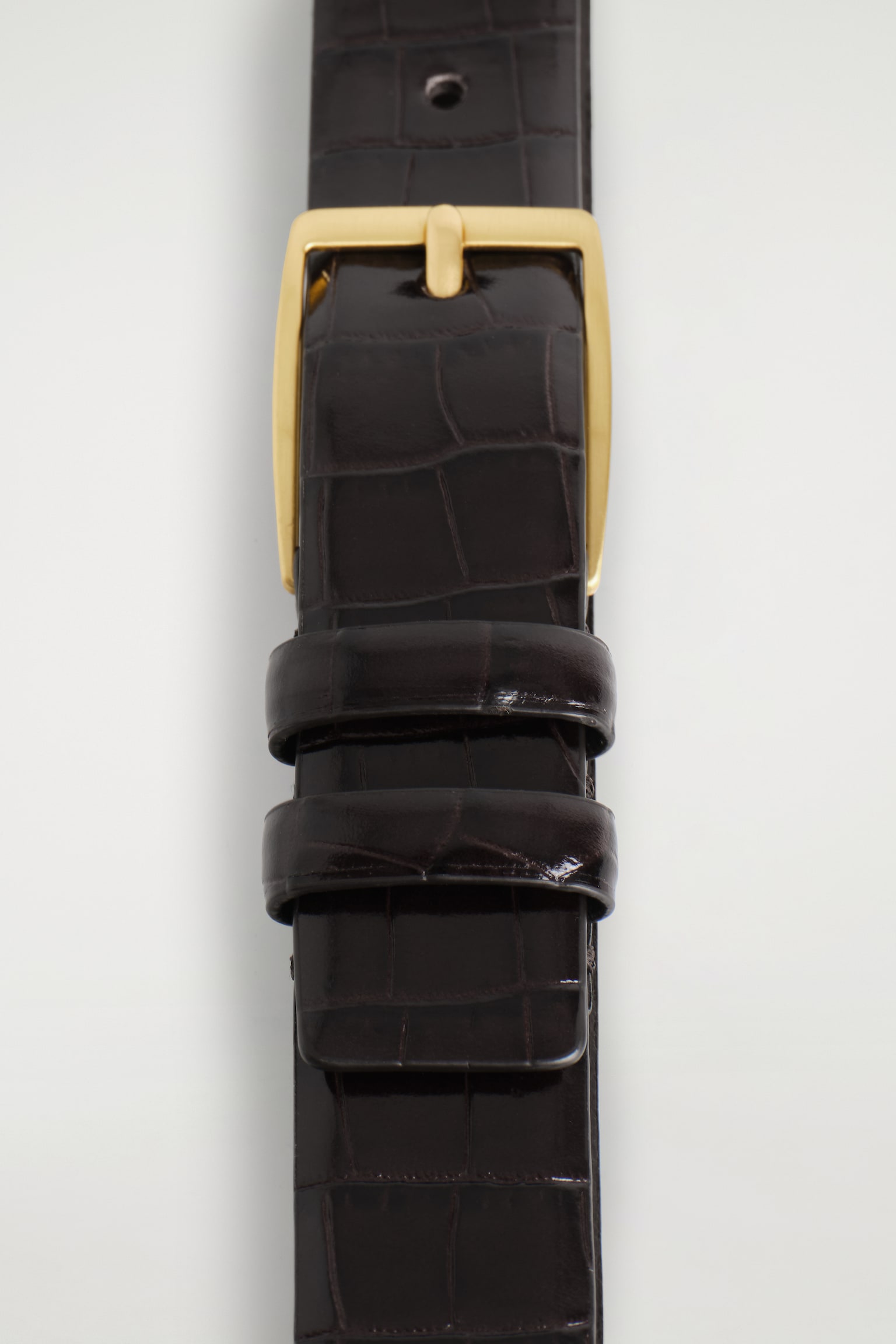 CEINTURE EN CUIR EMBOSSÉ CROCO - BRUN FONCÉ/NOIR - 4
