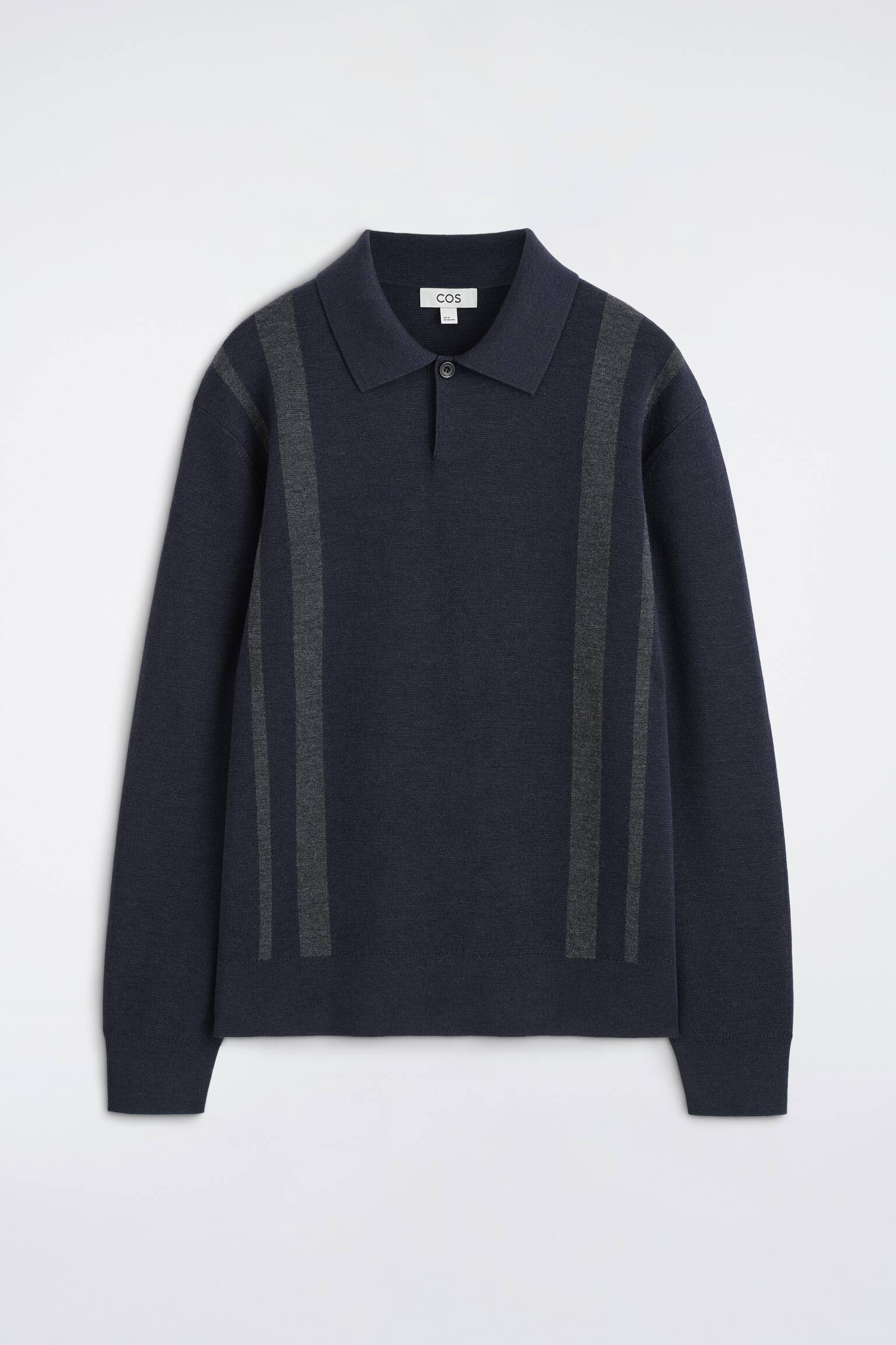 Gestreept poloshirt van merinowol - marineblauw / grijs / gestreept - 1