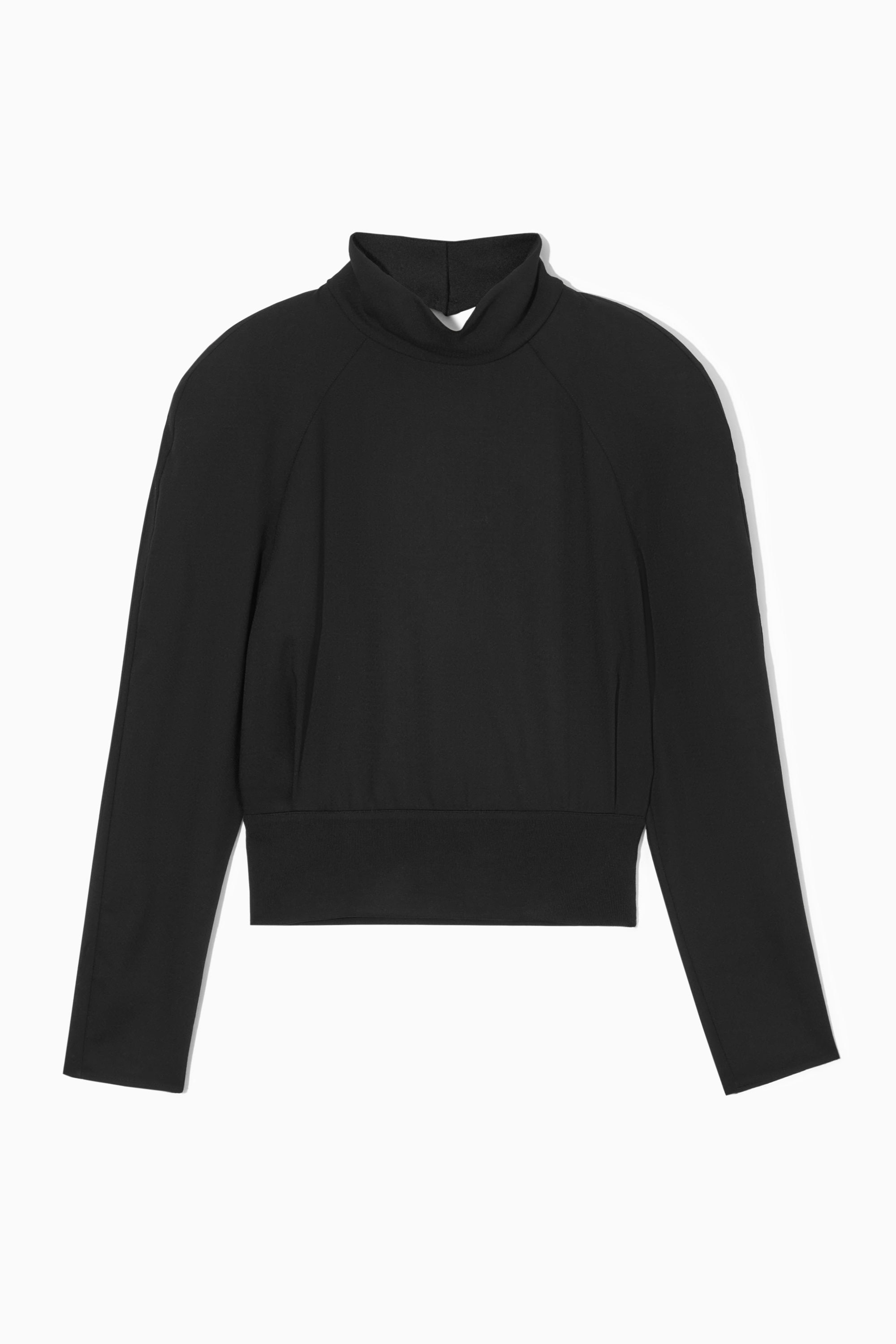 POWER-SHOULDER OPEN-BACK WAISTED WOOL TOP - BLACK | COS