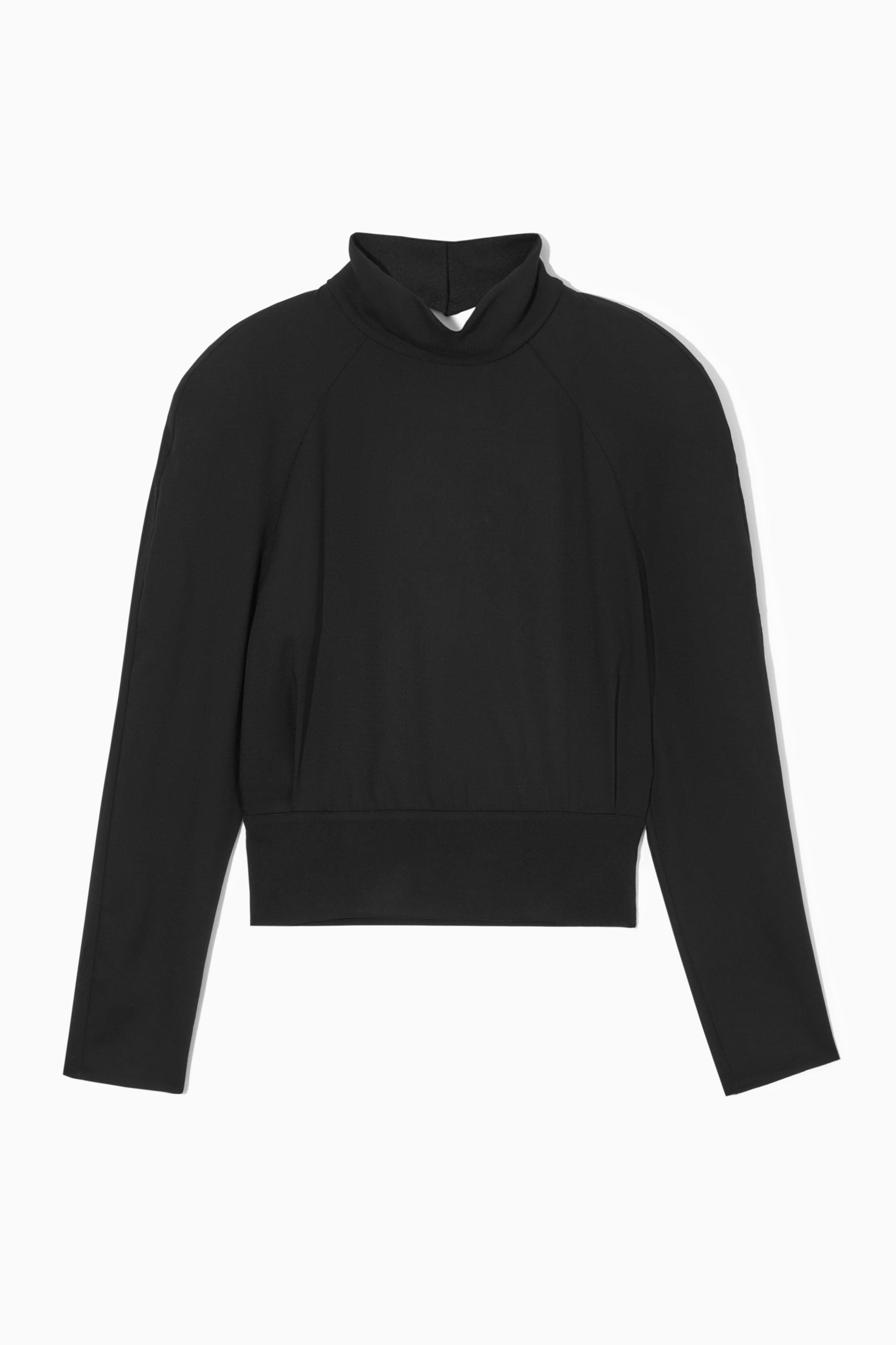 POWER-SHOULDER OPEN-BACK WAISTED WOOL TOP