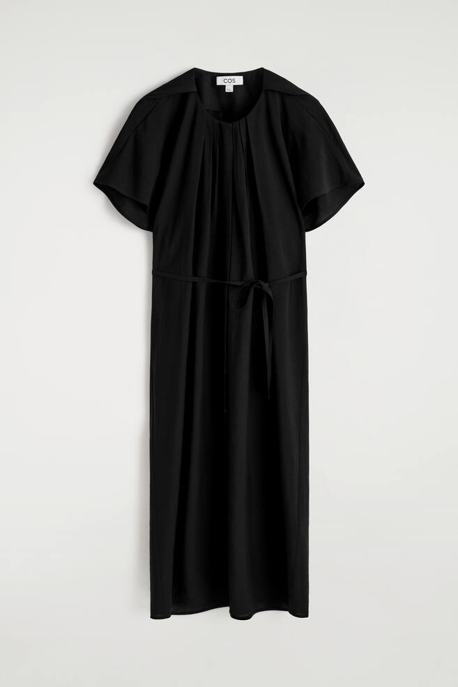 MIDIKLEID MIT GÜRTEL UND FALTEN - SCHWARZ - 1