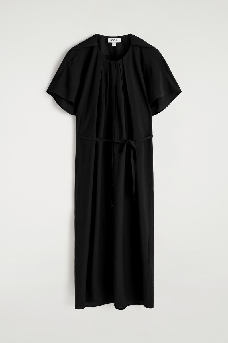 Pleated Belted Midi Dress