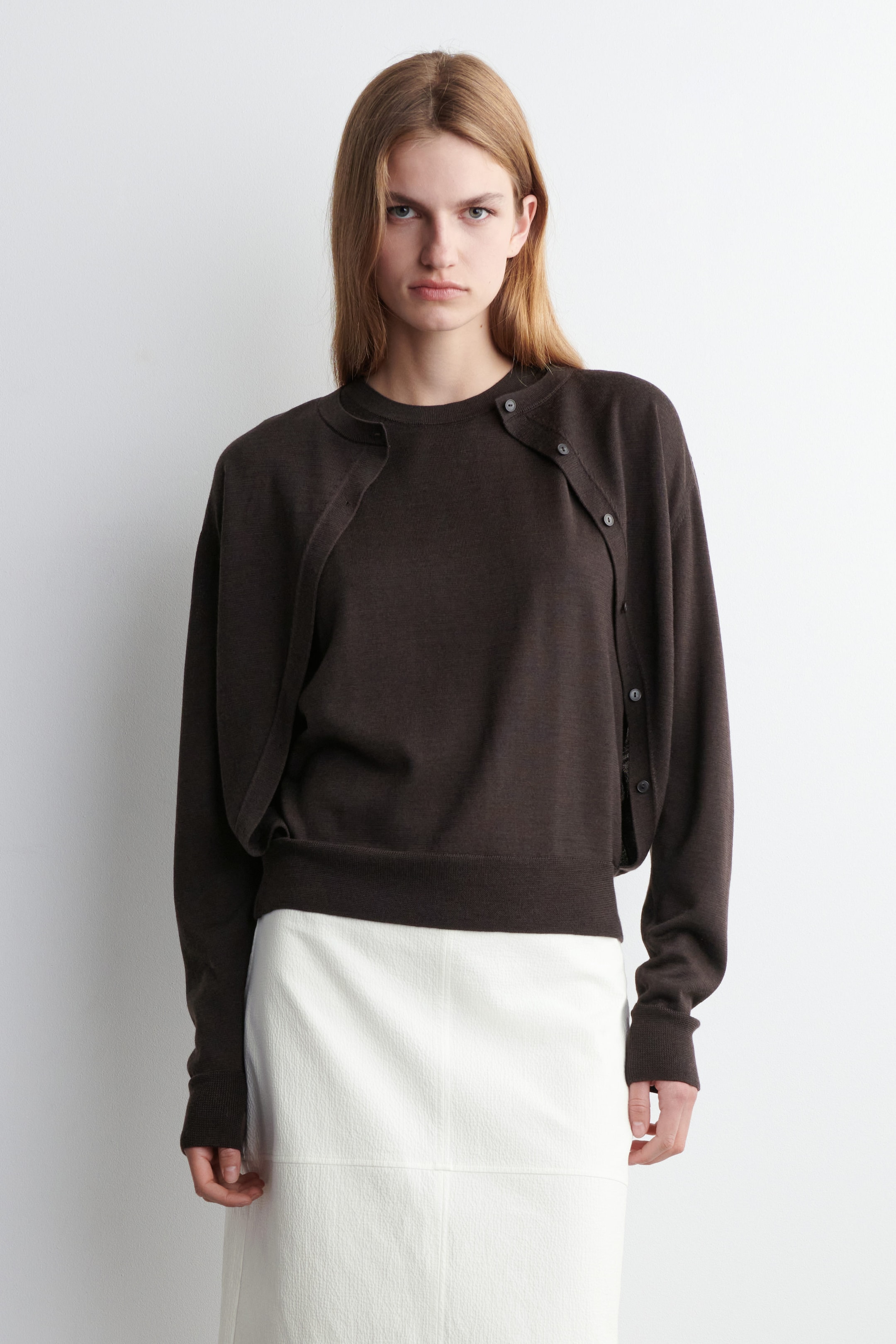 LAYERED MERINO WOOL CARDIGAN