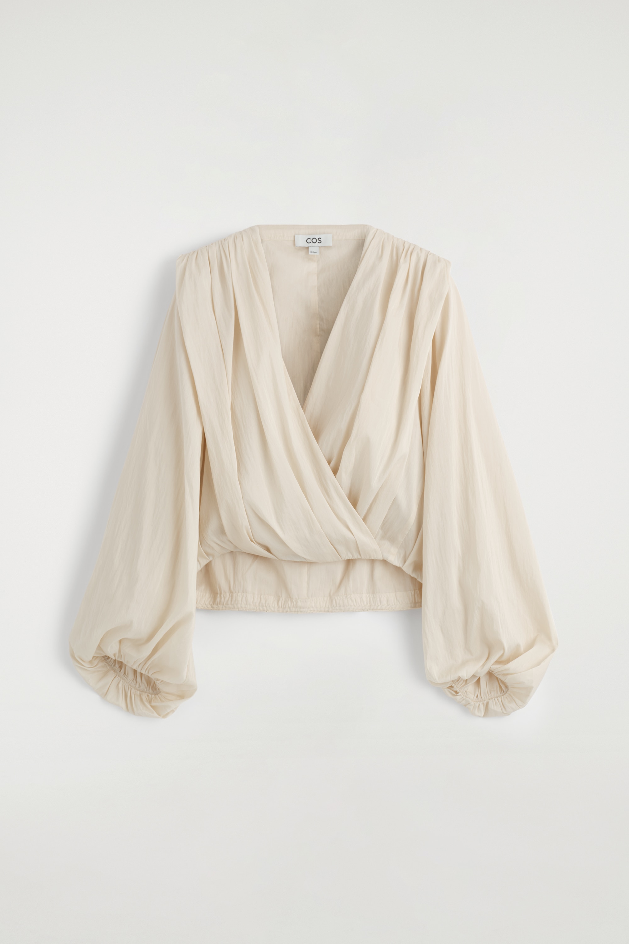 BLUSA A PORTAFOGLIO ARRICCIATA - ÉCRU/ANTRACITE