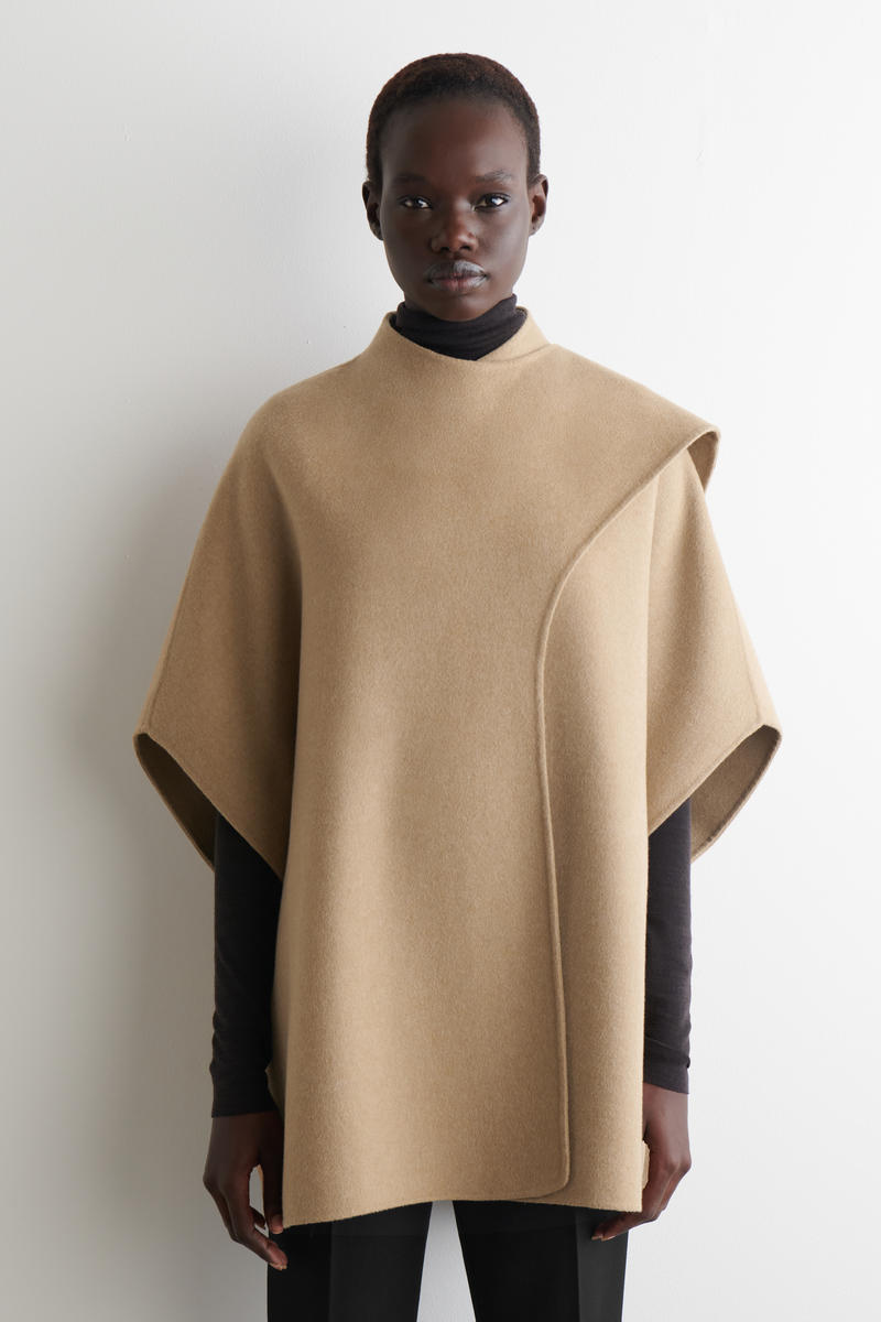 Cos Double-faced Wool Scarf Cape In Sand