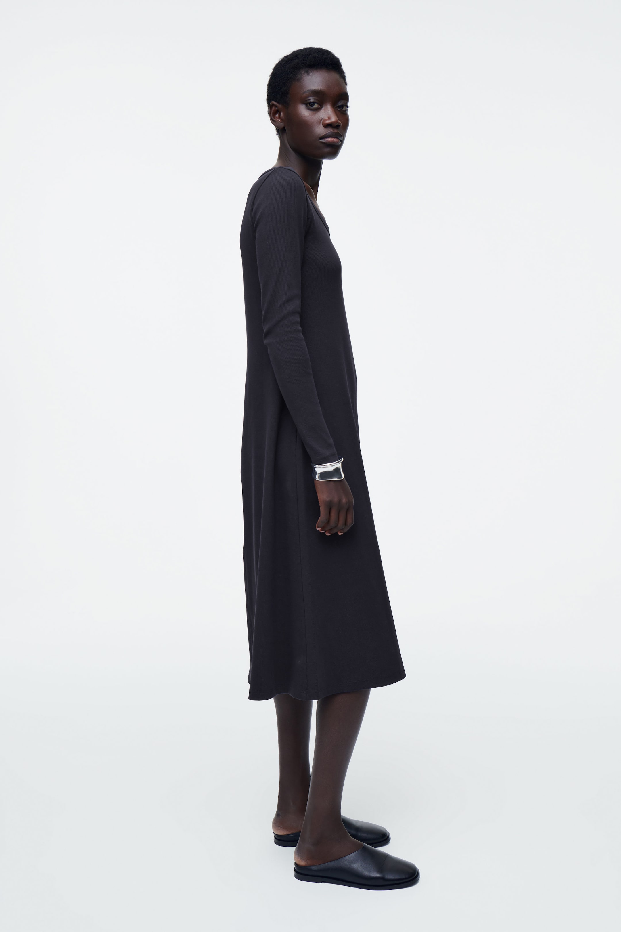 SLIM RIBBED-JERSEY MIDI DRESS