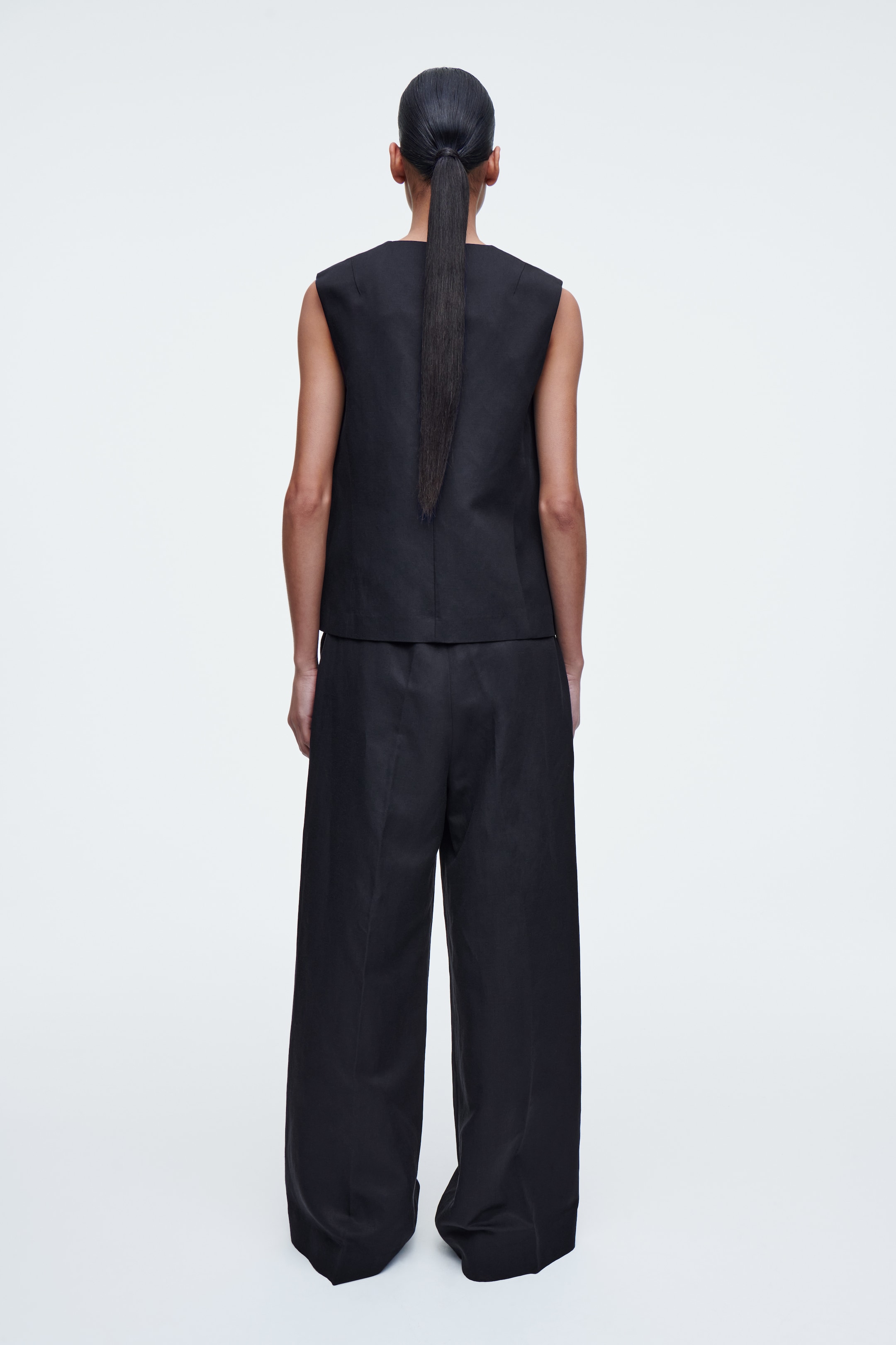Agrandir l'image: PANTALON LARGE EN LIN MÉLANGÉ DÉCONTRACTÉ - BLEU MARINE - FEMME | H&M CH 3