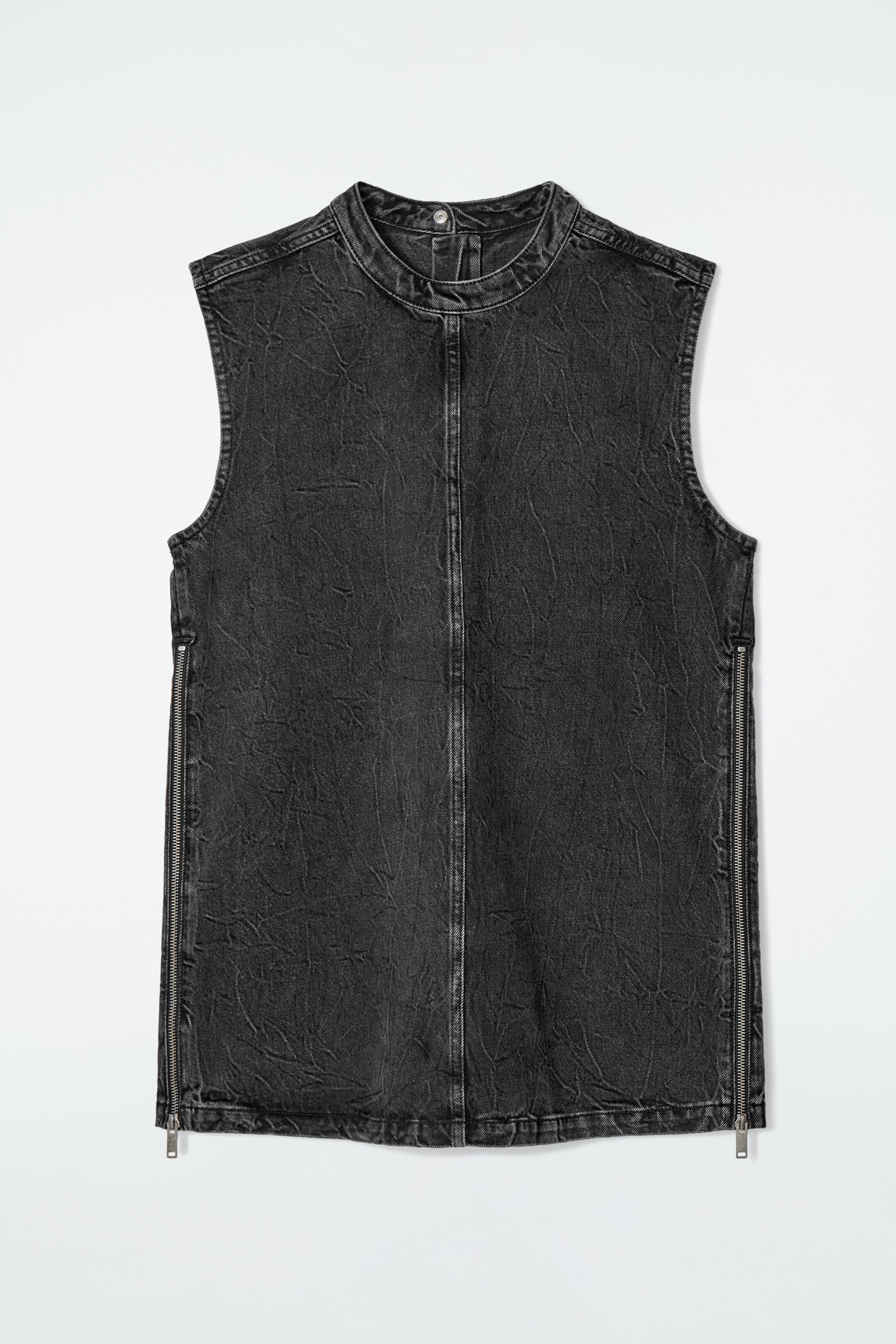 Ingrandisci l'immagine: SLEEVELESS ZIP-UP DENIM TOP - CRINKLED BLACK - DONNA | H&M CH 1