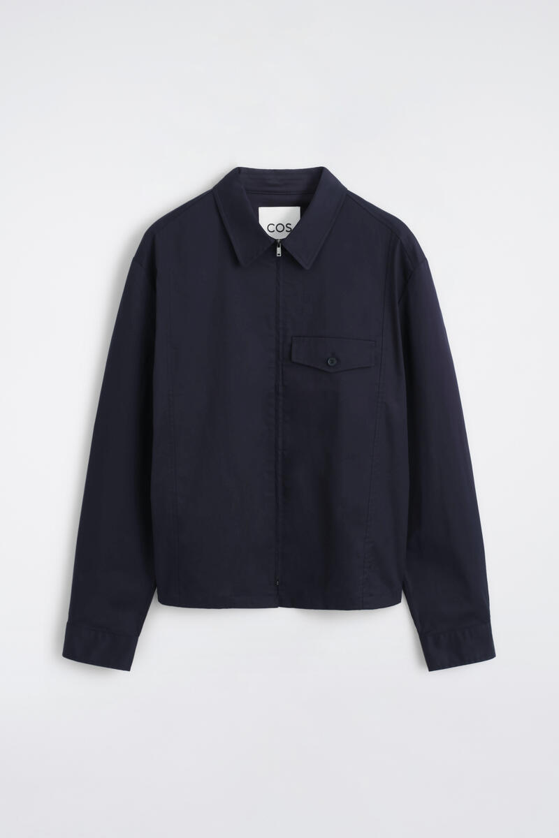 Zip-Up Cotton Overshirt in Navy