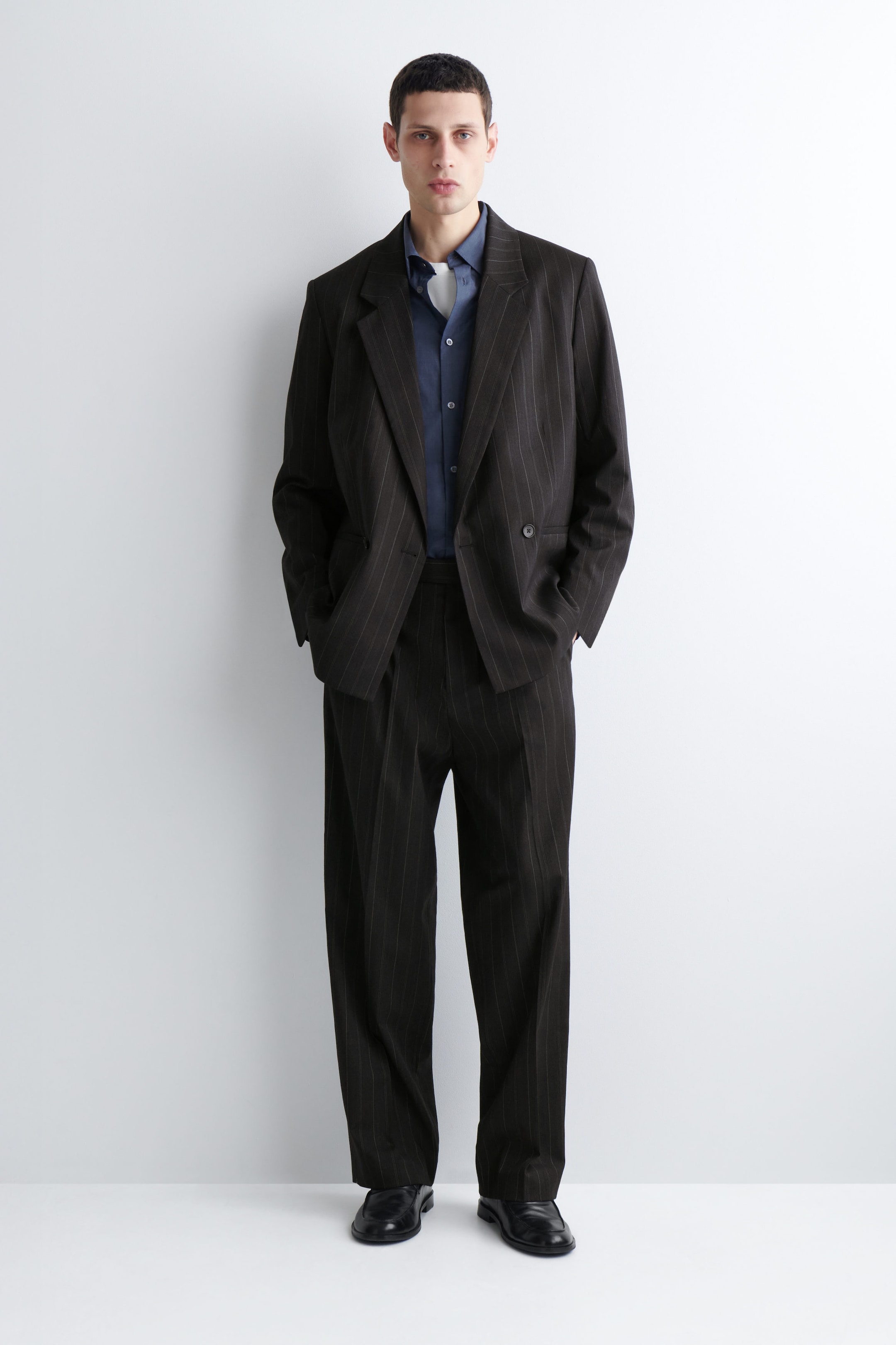 PINSTRIPED DOUBLE-BREASTED BLAZER