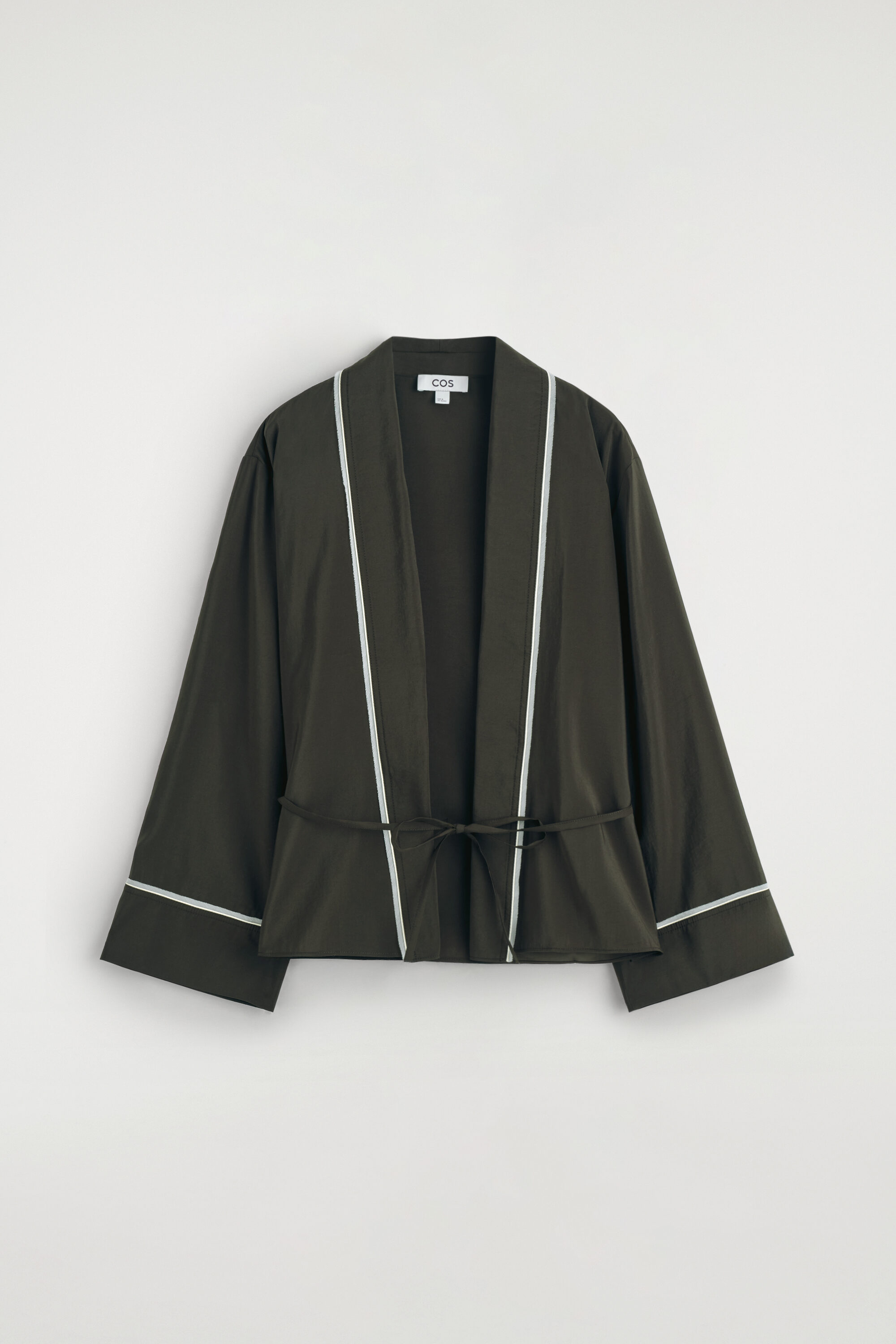 Contrast-piped Belted Wrap Top