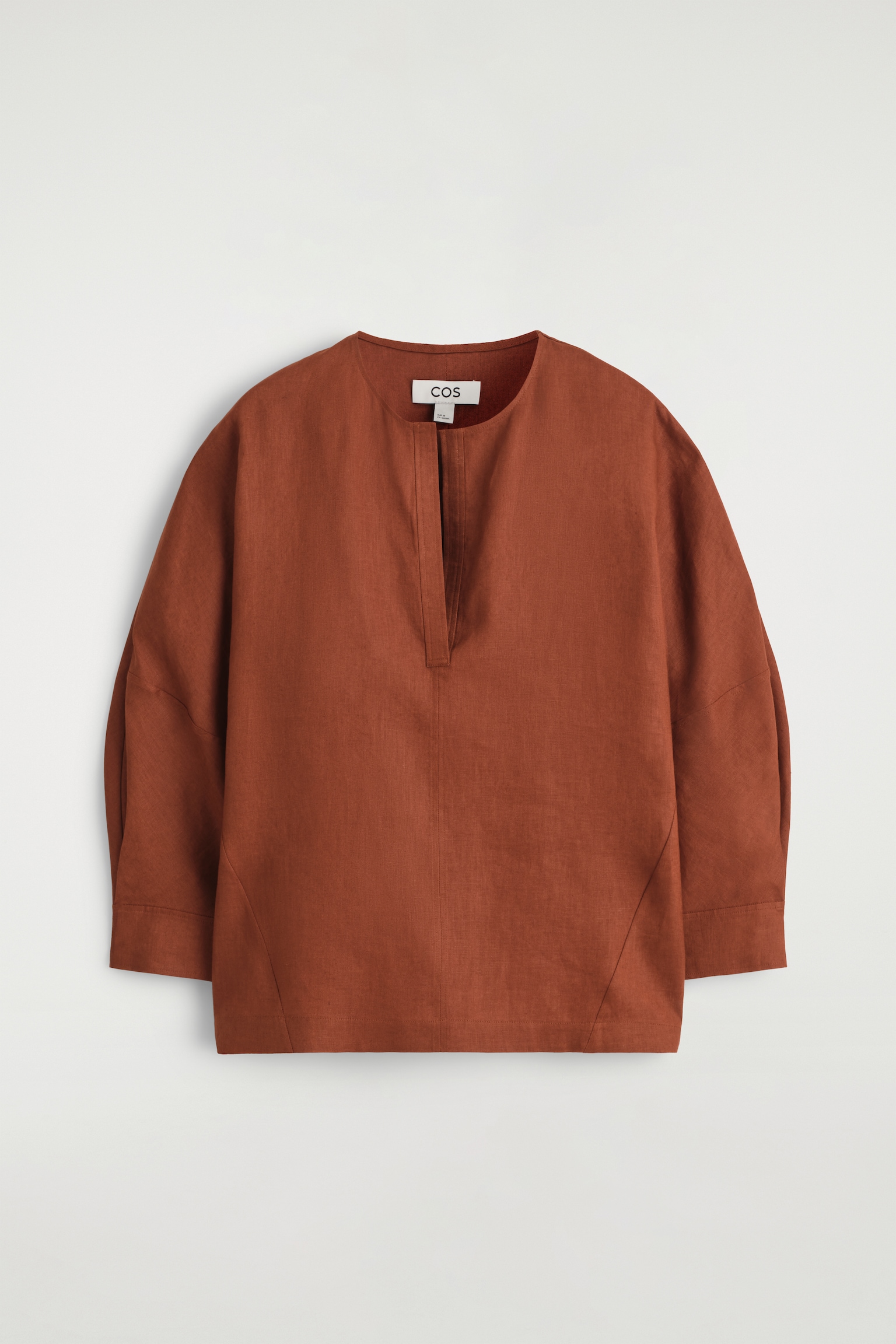 VOLUMINOUS LINEN BLOUSE - RUST RED/DARK BLUE - 2
