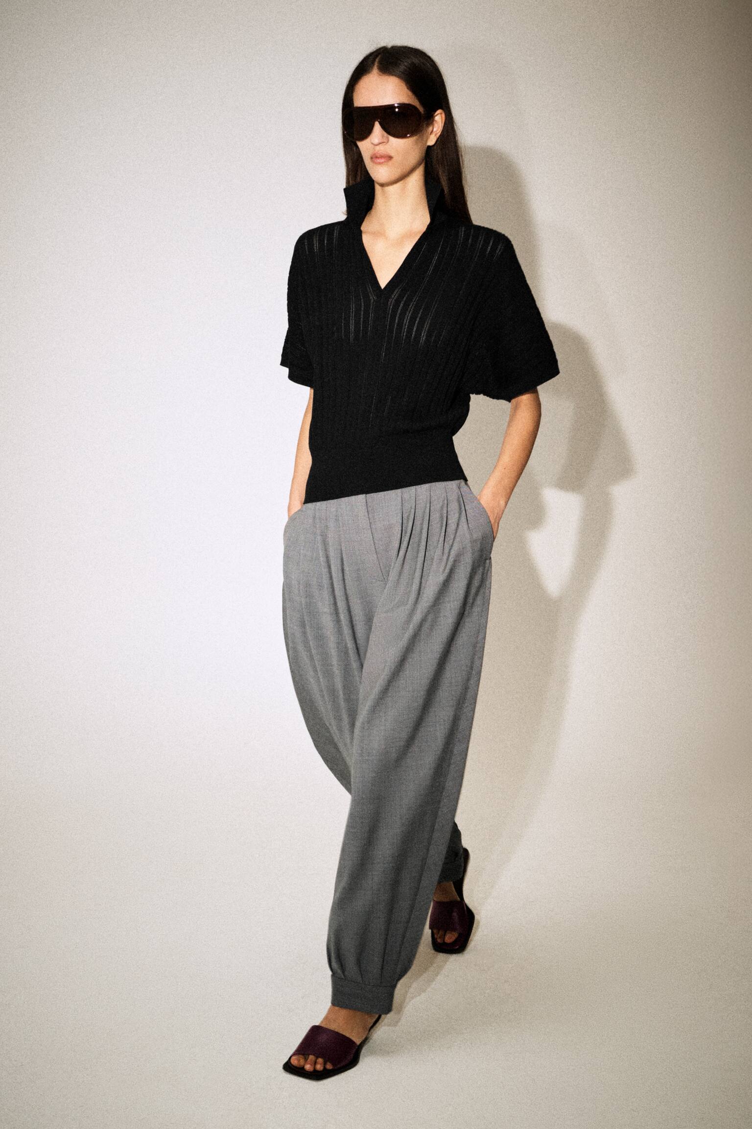 Плетено памучно поло с ажурна плетка - ЧЕРНО - 4